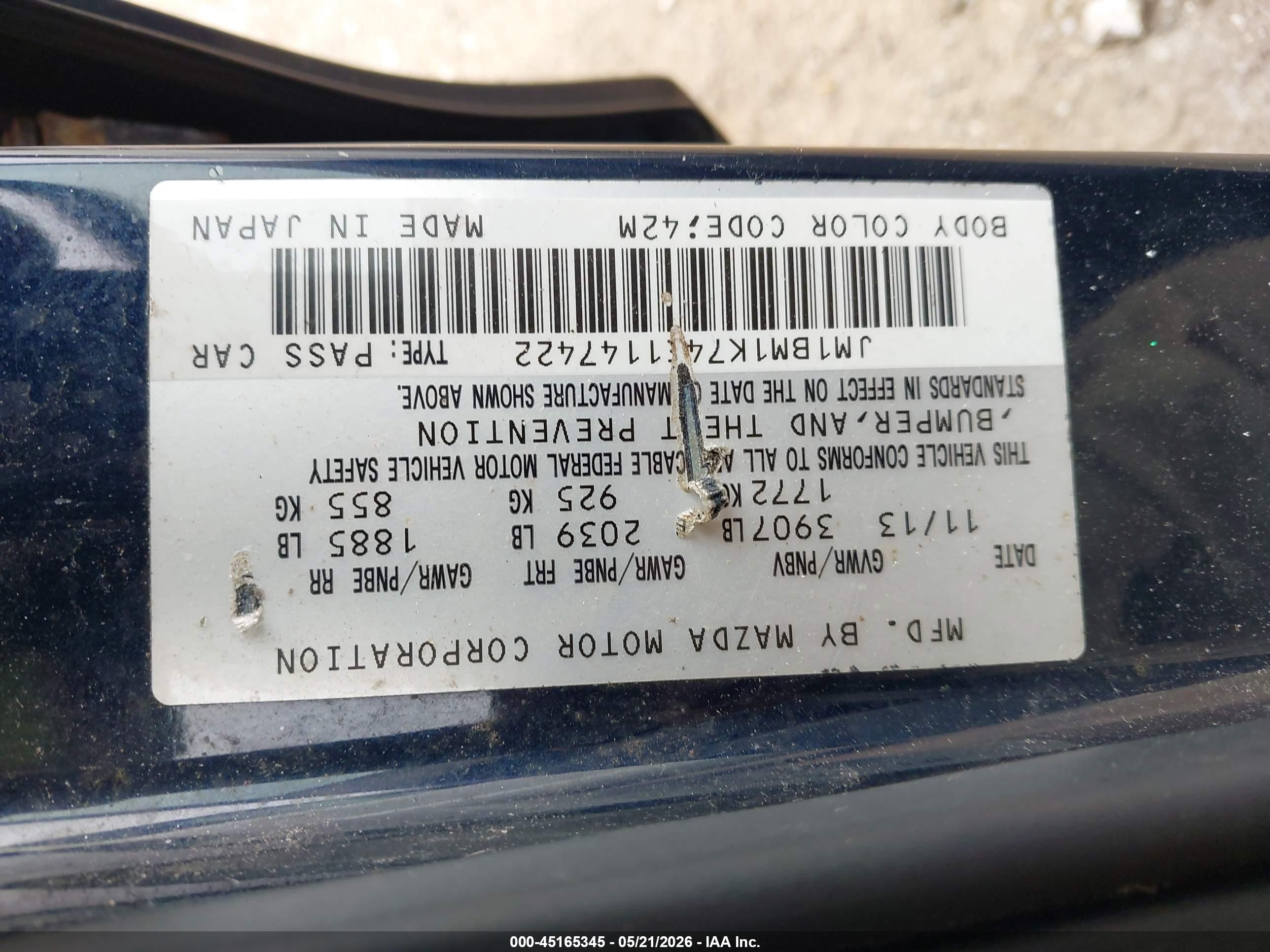 2014 Mazda Mazda3 I Sport Blue vin: JM1BM1K74E1147422