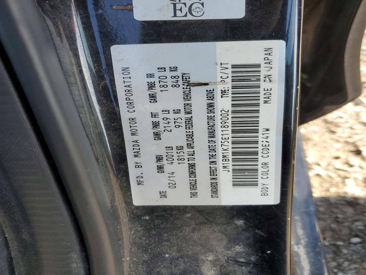 2014 Mazda 3 Sport Charcoal vin: JM1BM1K75E1189002