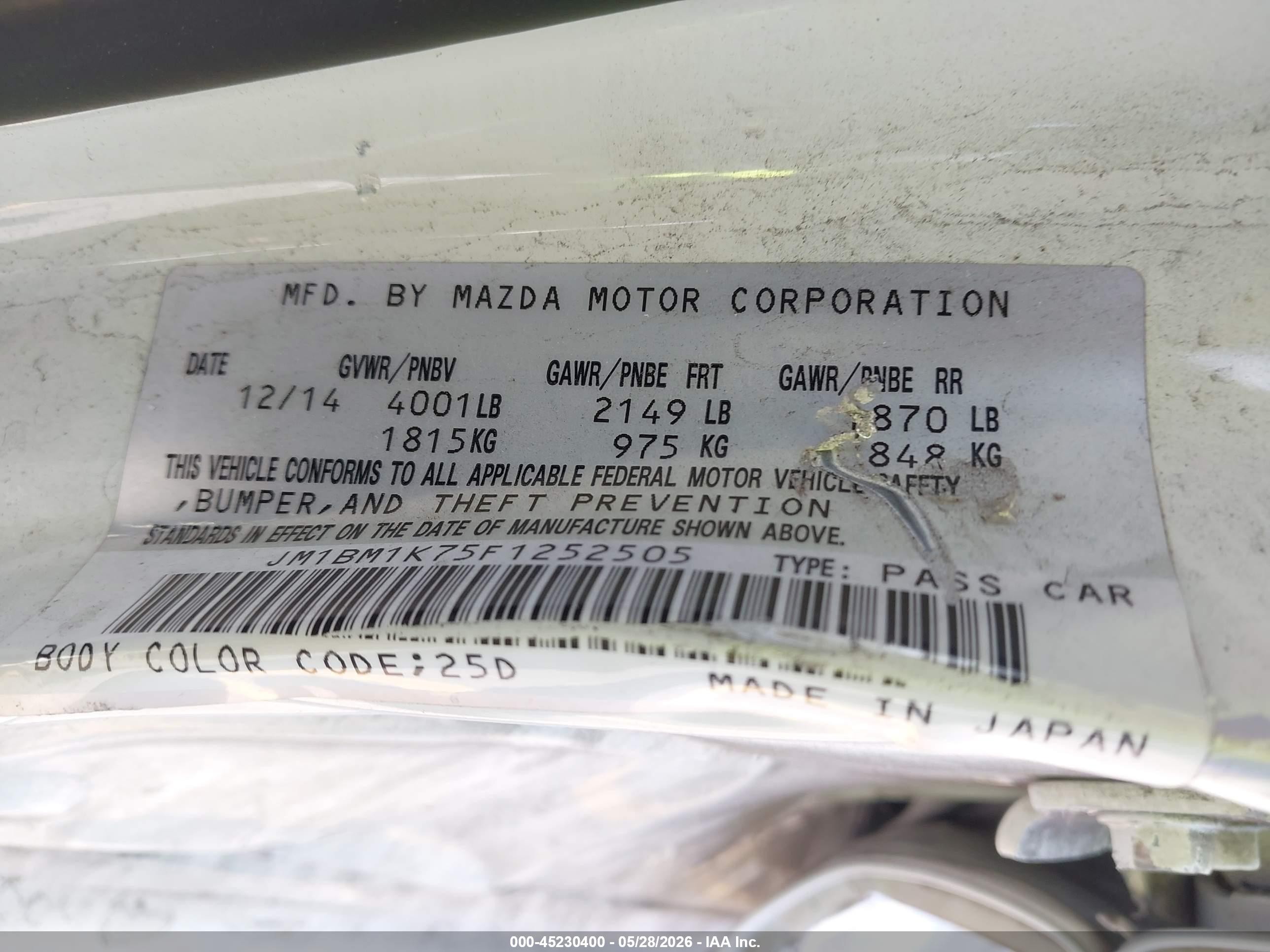 2015 Mazda Mazda3 I Sport Белый vin: JM1BM1K75F1252505