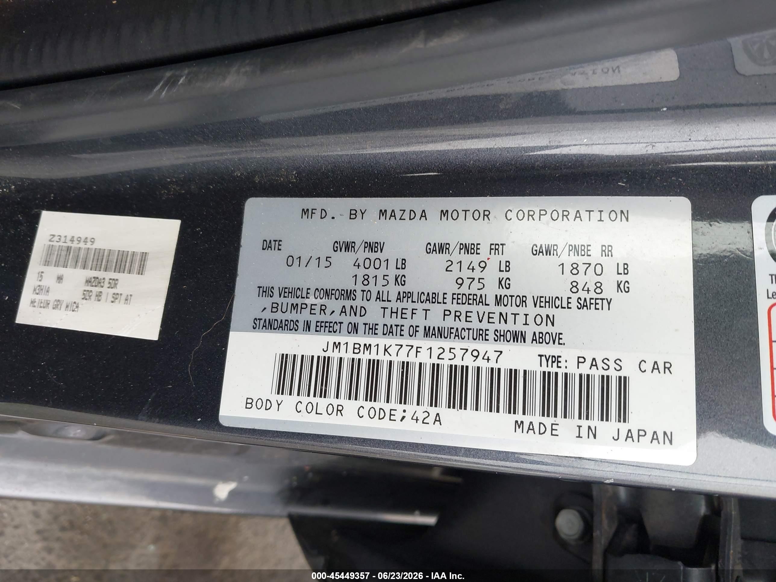 2015 Mazda Mazda3 I Sport Gray vin: JM1BM1K77F1257947