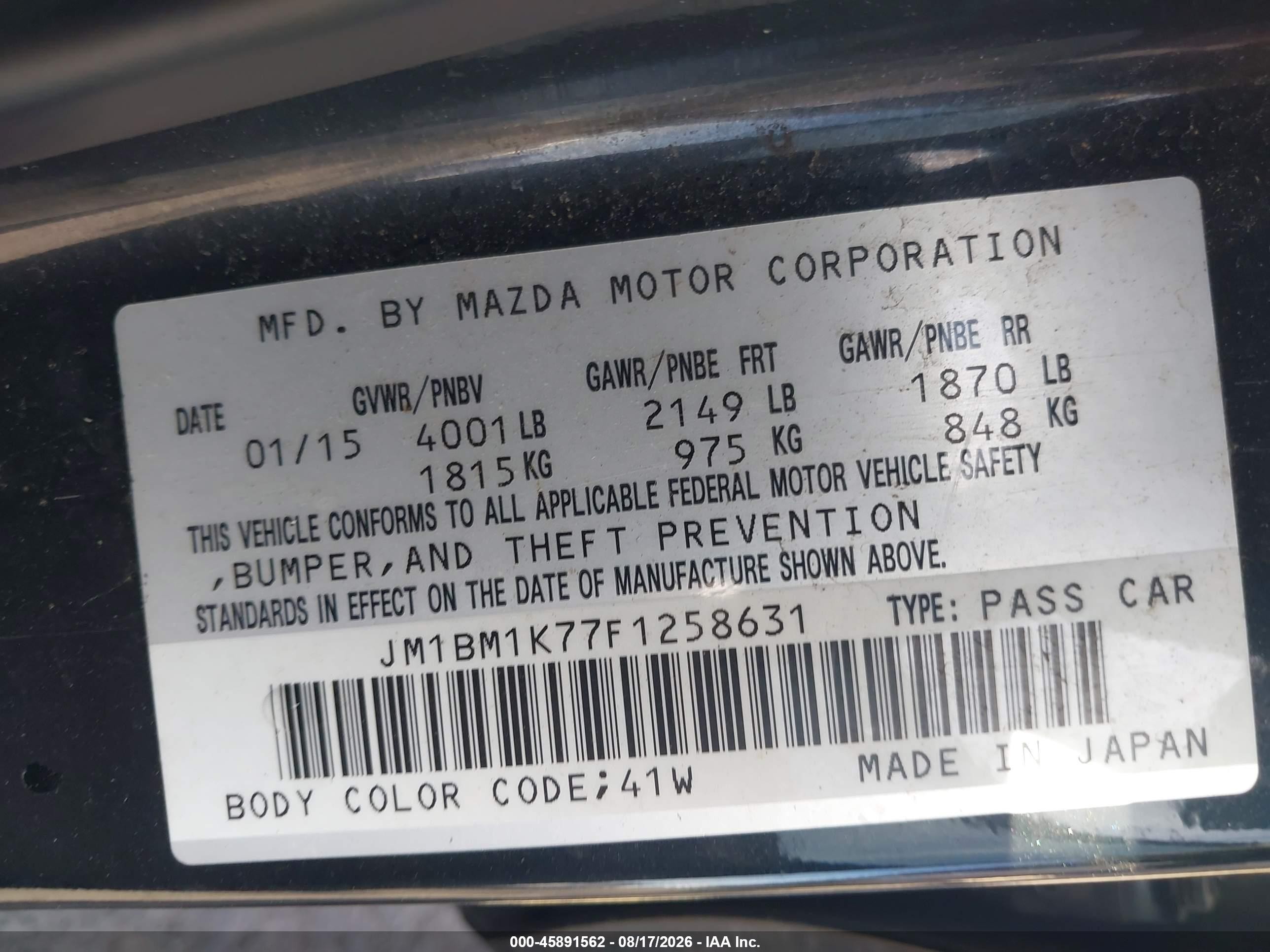2015 Mazda Mazda3 I Sport Черный vin: JM1BM1K77F1258631