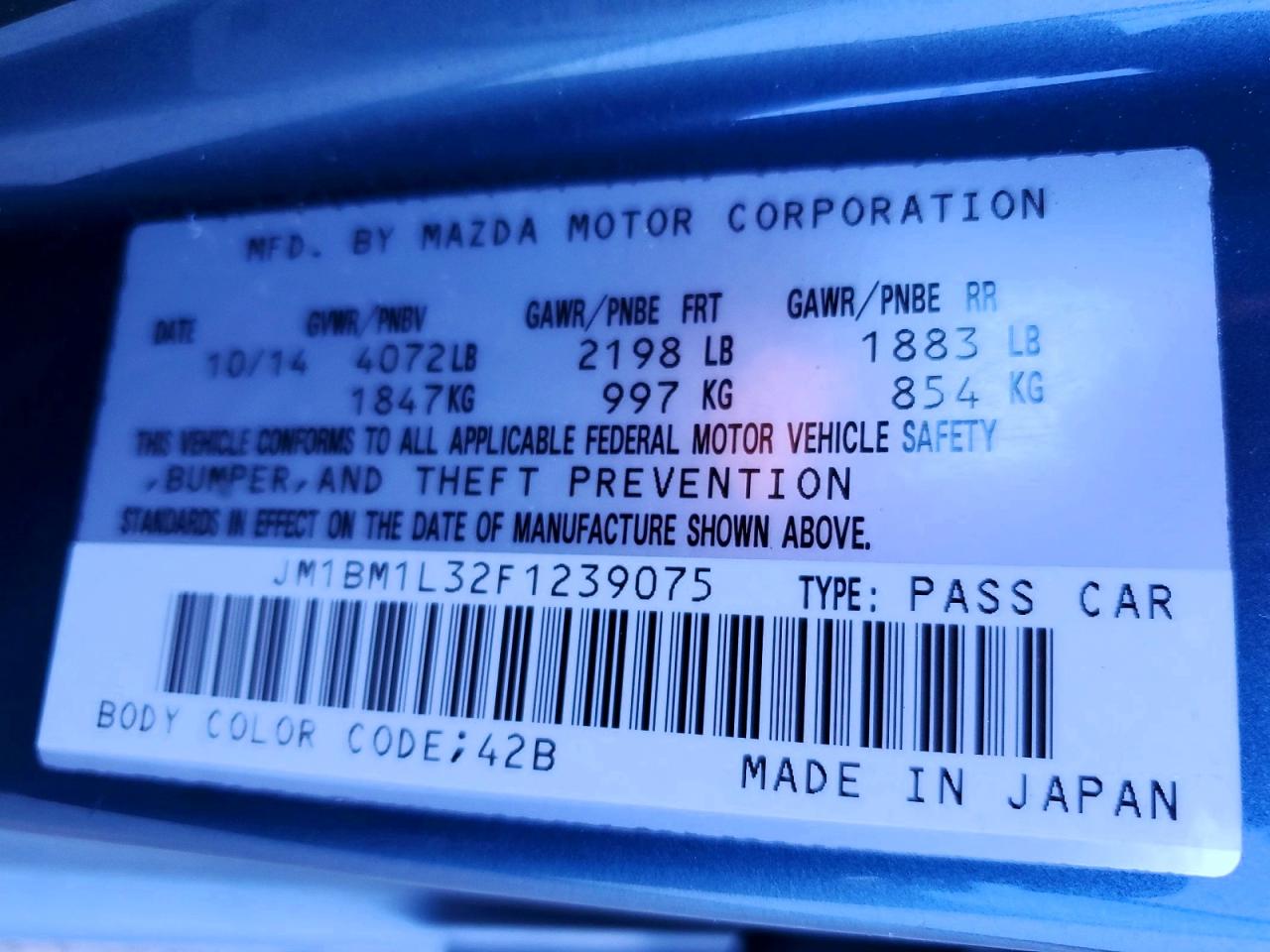 2015 Mazda 3 Touring Teal vin: JM1BM1L32F1239075