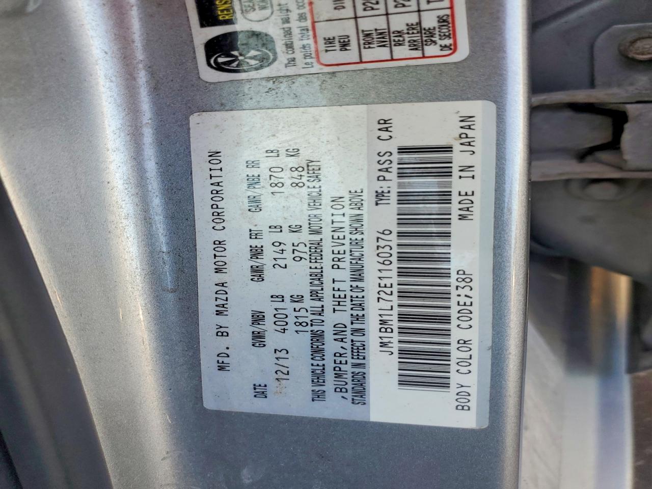 2014 Mazda 3 Touring Silver vin: JM1BM1L72E1160376