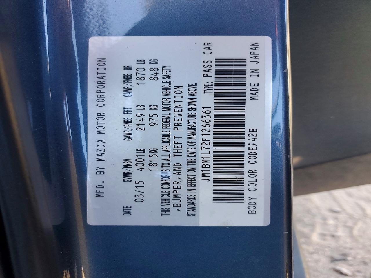 2015 Mazda 3 Touring Blue vin: JM1BM1L72F1266361