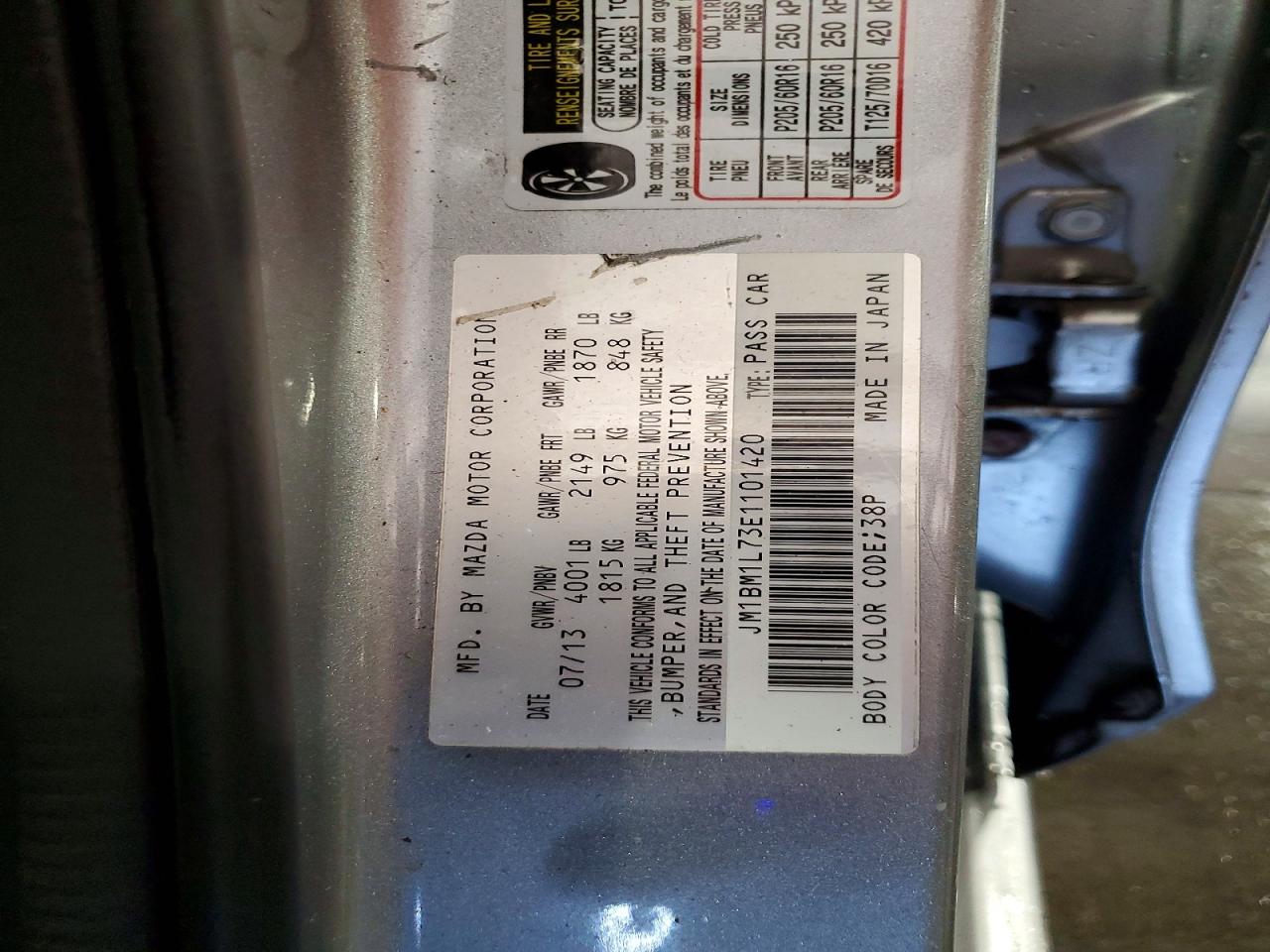 2014 Mazda 3 Touring Silver vin: JM1BM1L73E1101420