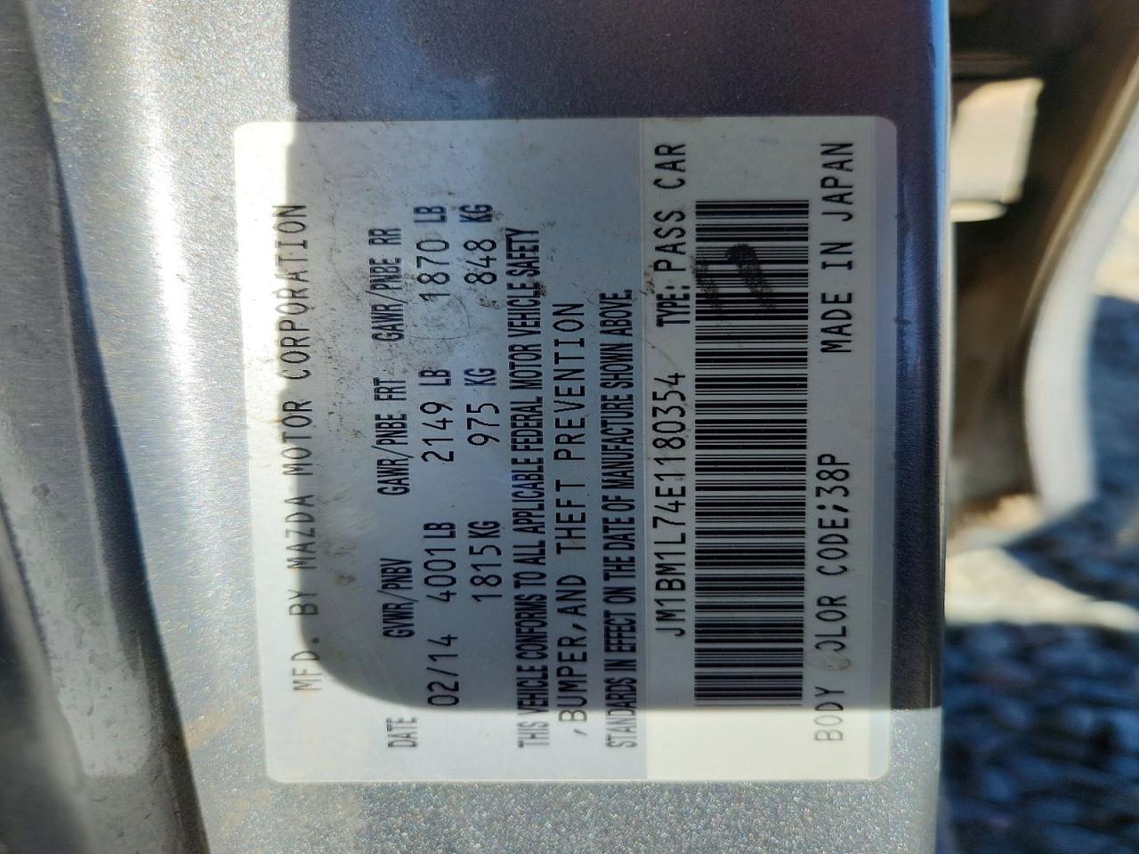 2014 Mazd 3 Silver vin: JM1BM1L74E1180354