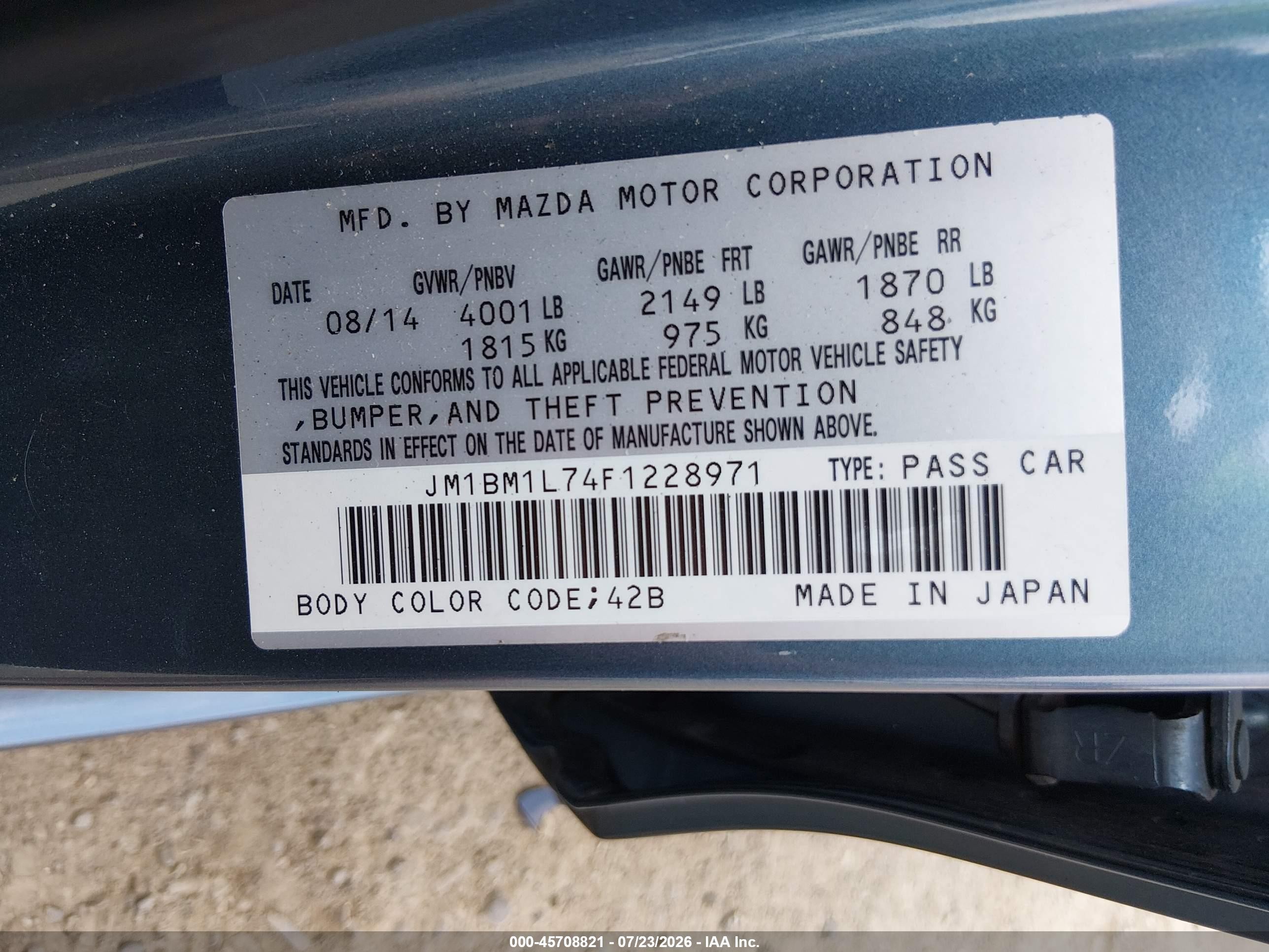 2015 Mazda Mazda3 I Touring Blue vin: JM1BM1L74F1228971
