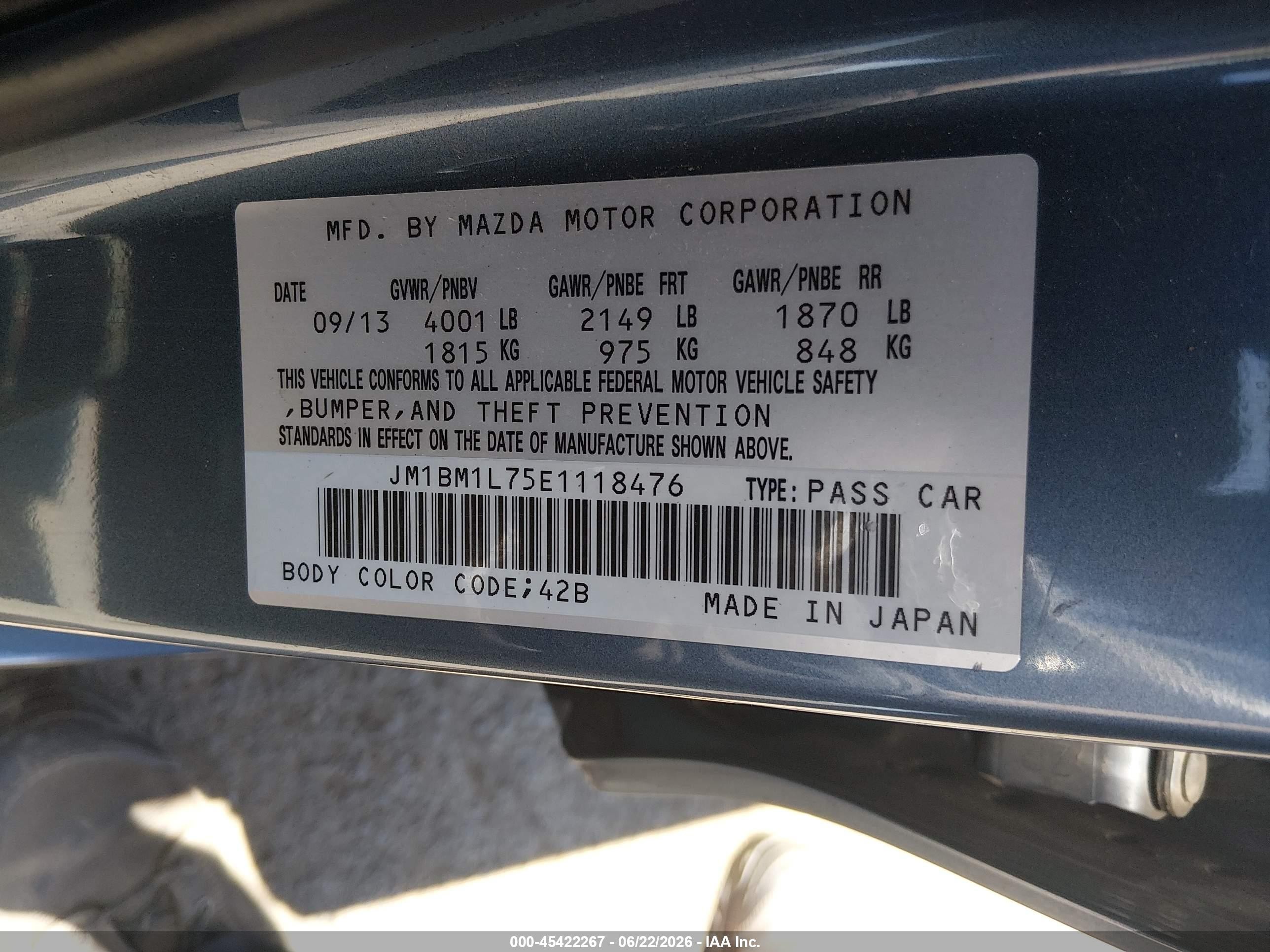 2014 Mazda Mazda3 I Touring Blue vin: JM1BM1L75E1118476