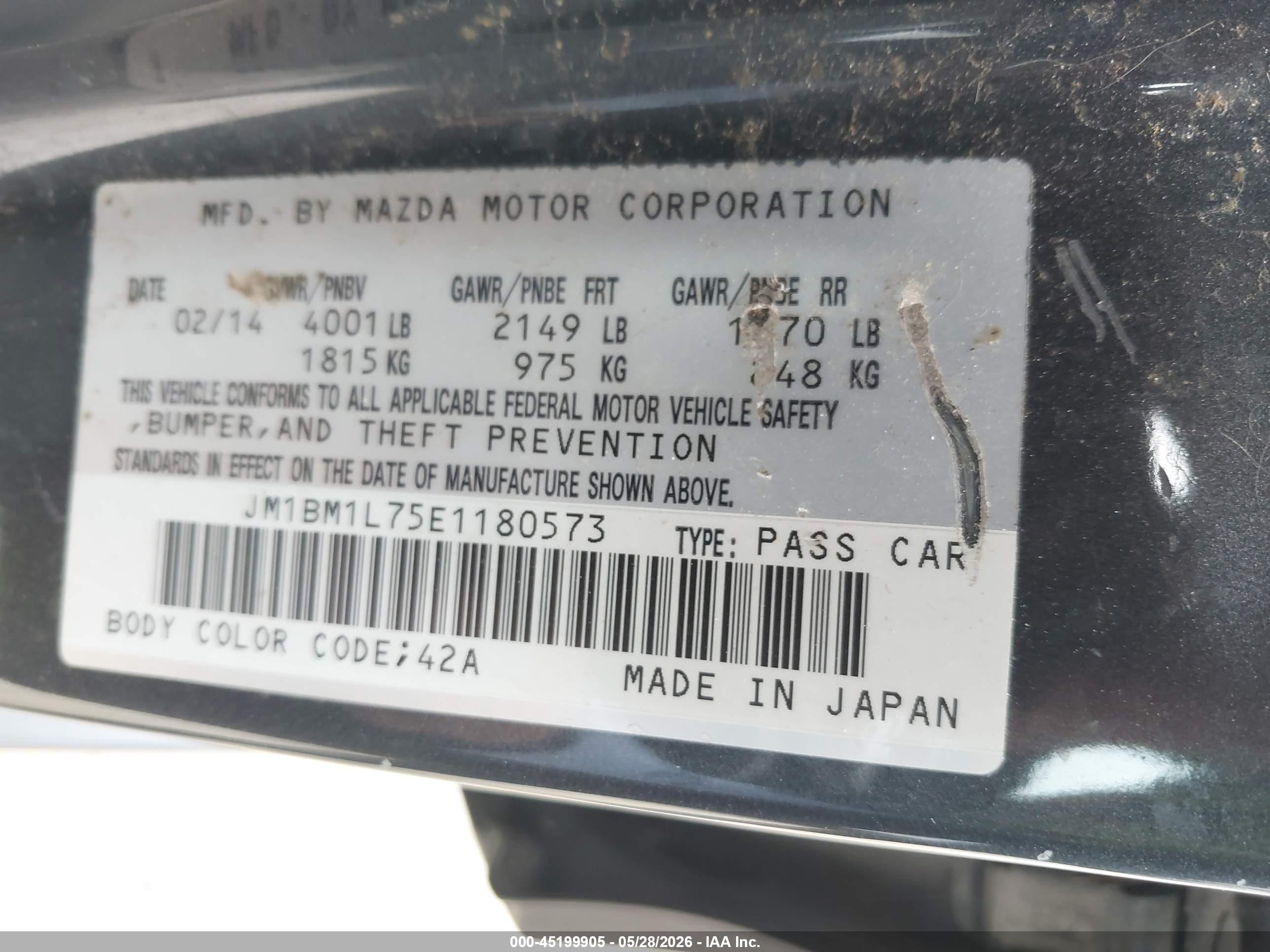2014 Mazda Mazda3 I Touring Gray vin: JM1BM1L75E1180573