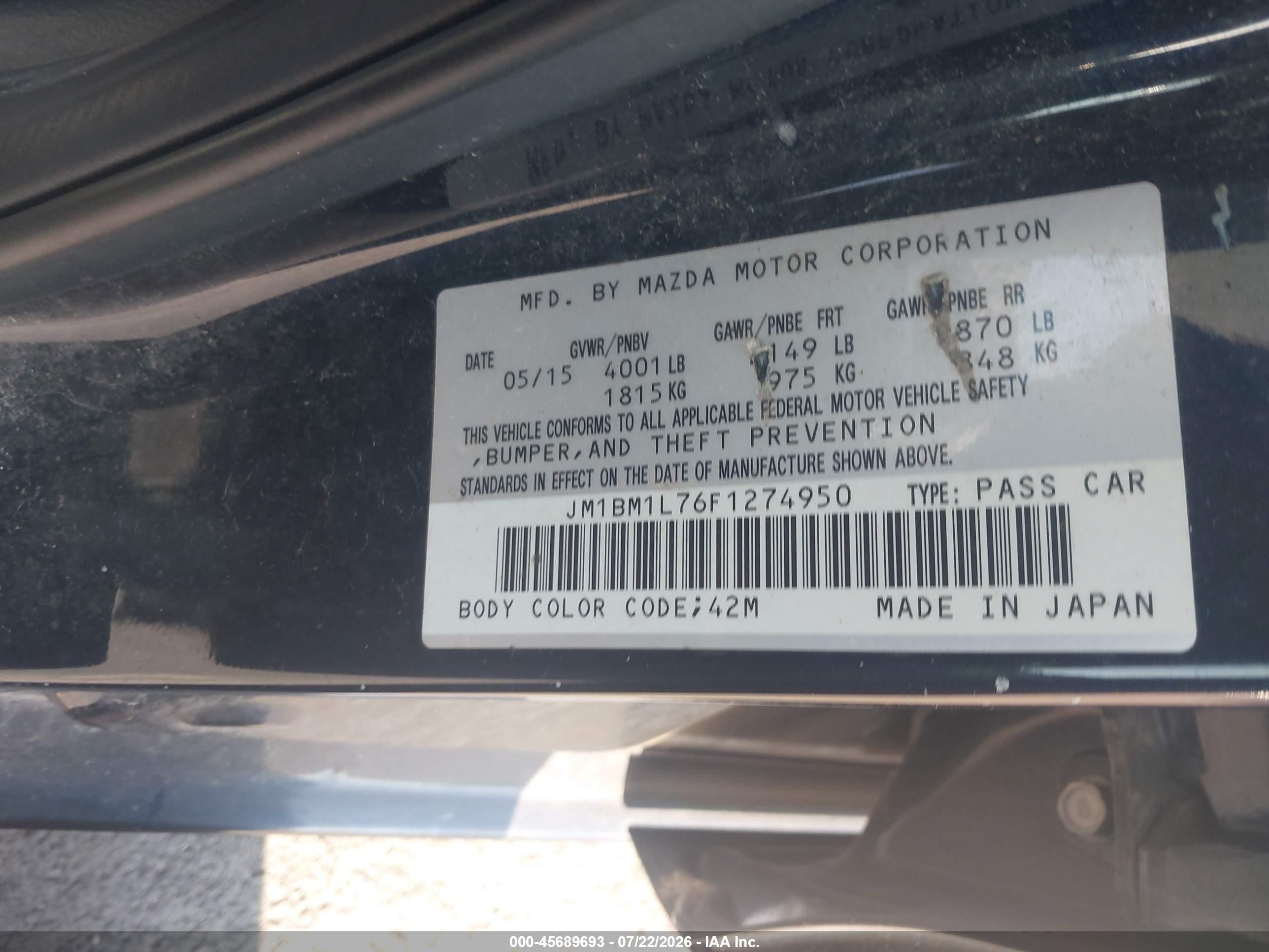 2015 Mazda Mazda3 I Touring Blue vin: JM1BM1L76F1274950