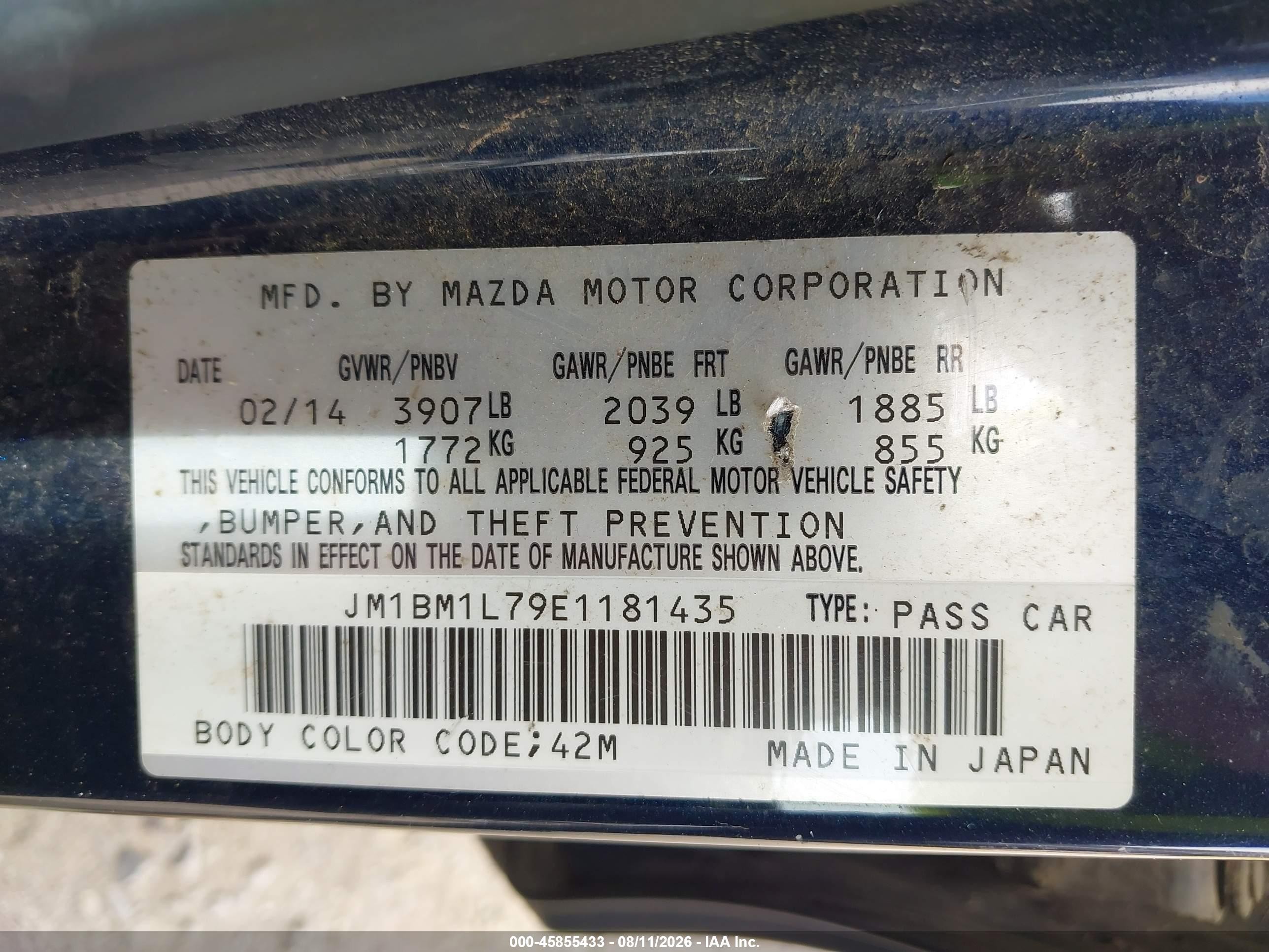 2014 Mazda Mazda3 I Touring Blue vin: JM1BM1L79E1181435