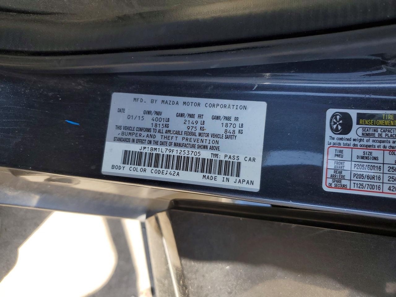 2015 Mazda 3 Touring Charcoal vin: JM1BM1L79F1253705