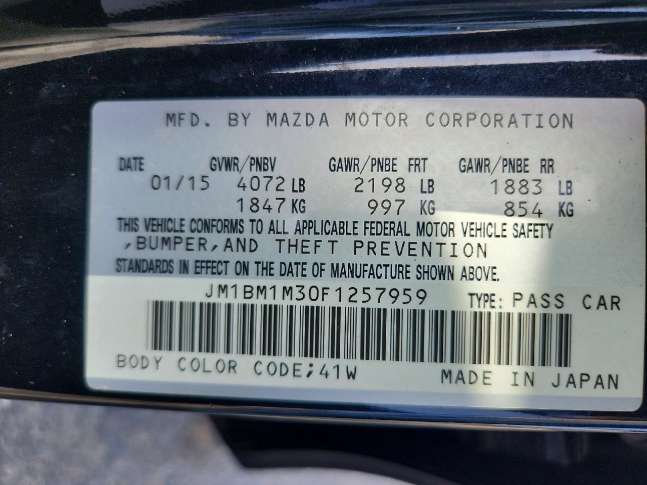2015 Mazda 3 Grand Touring Black vin: JM1BM1M30F1257959