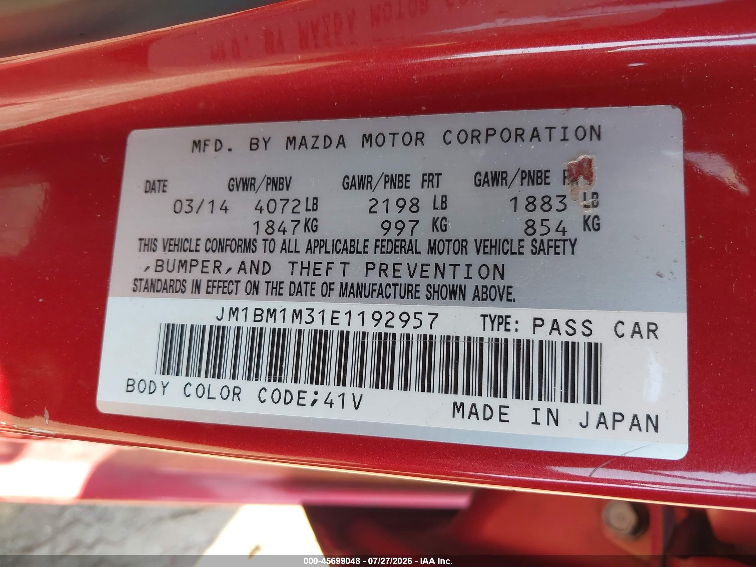 2014 Mazda Mazda3 S Grand Touring Red vin: JM1BM1M31E1192957