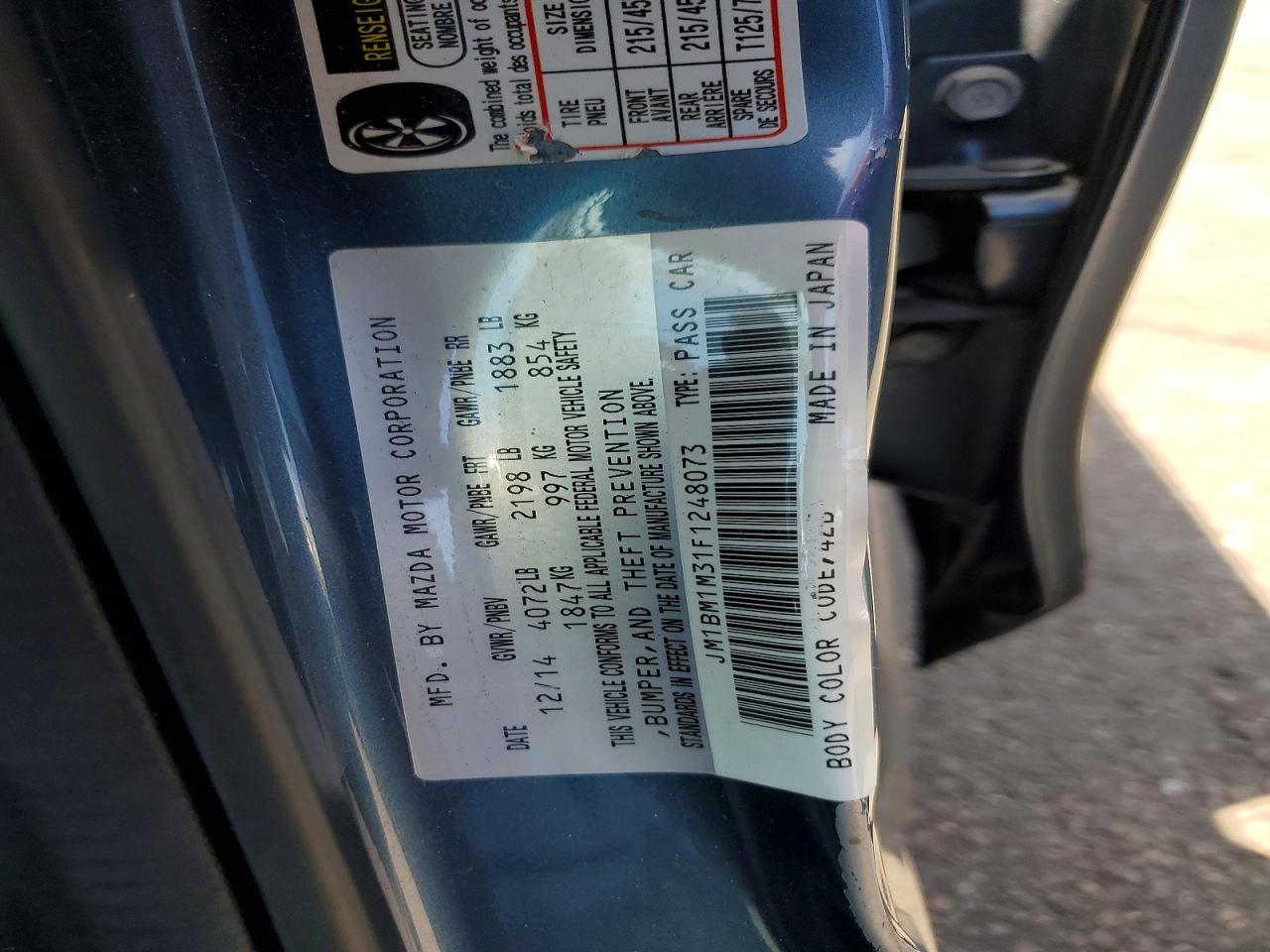 2015 Mazda 3 Grand Touring Blue vin: JM1BM1M31F1248073