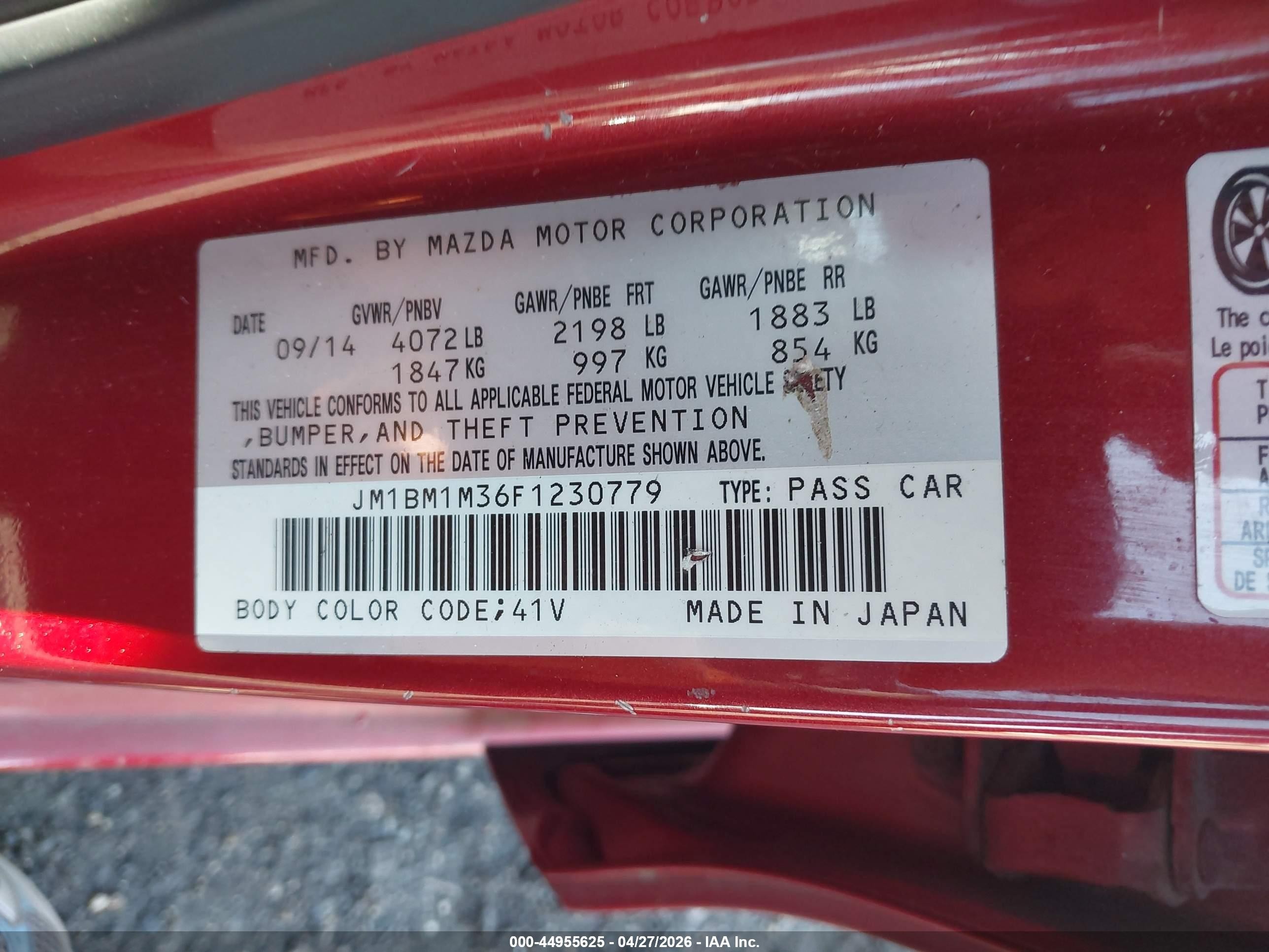 2015 Mazda Mazda3 S Grand Touring Красный vin: JM1BM1M36F1230779