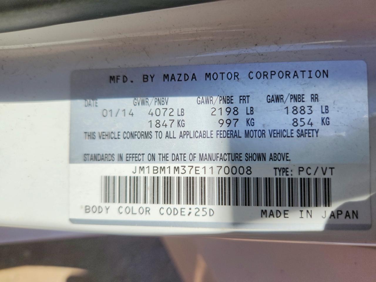 2014 Mazda 3 Grand Touring White vin: JM1BM1M37E1170008