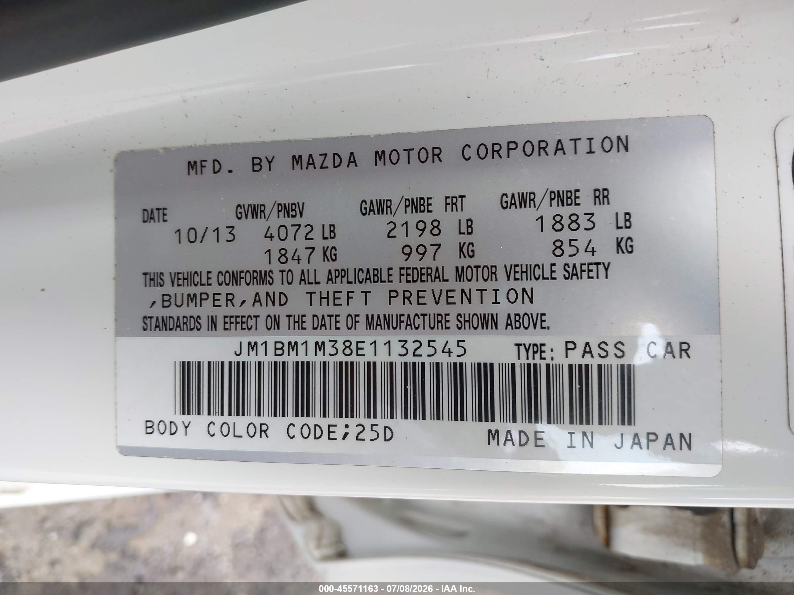 2014 Mazda Mazda3 S Grand Touring White vin: JM1BM1M38E1132545