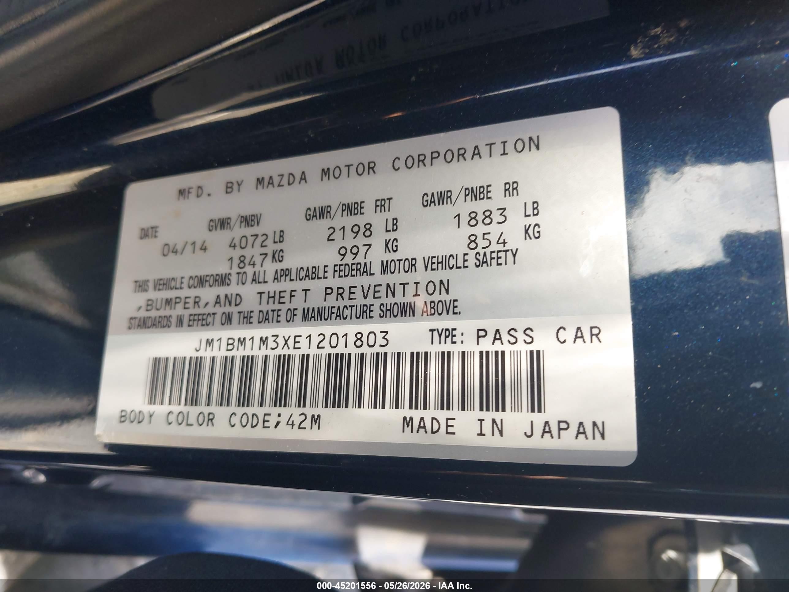 2014 Mazda Mazda3 S Grand Touring Синий vin: JM1BM1M3XE1201803