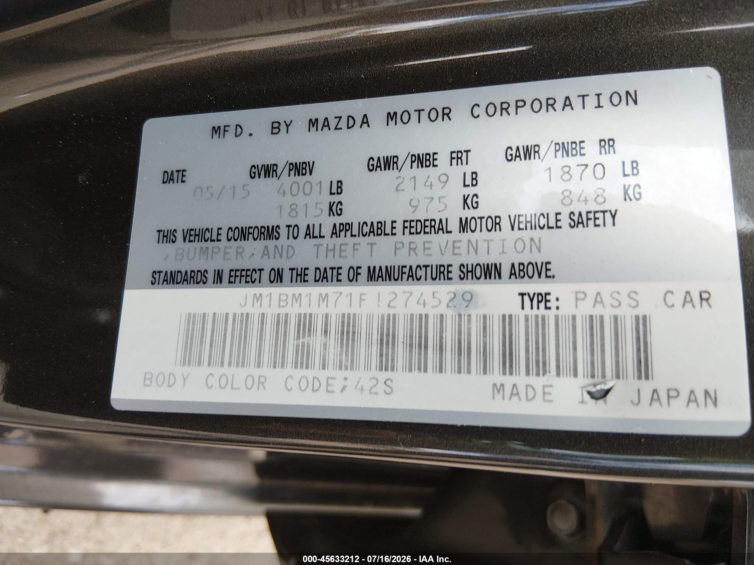 2015 Mazda Mazda3 I Grand Touring Gray vin: JM1BM1M71F1274529