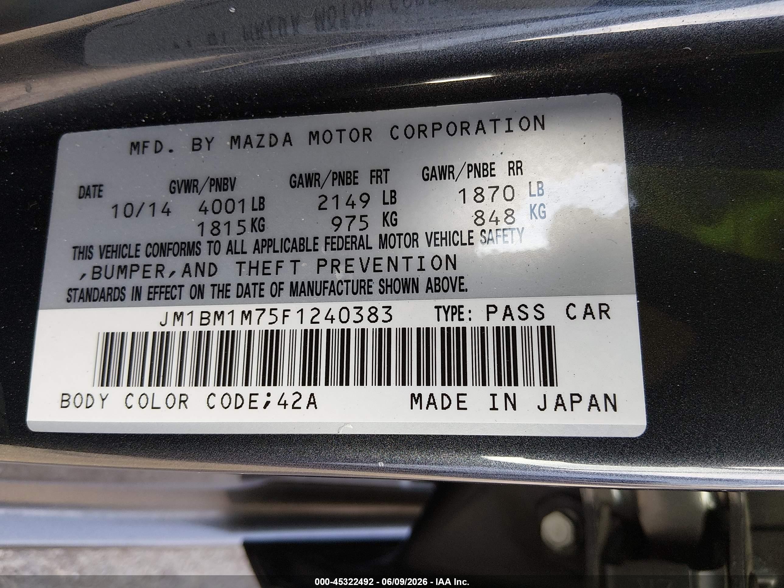 2015 Mazda Mazda3 I Grand Touring Gray vin: JM1BM1M75F1240383