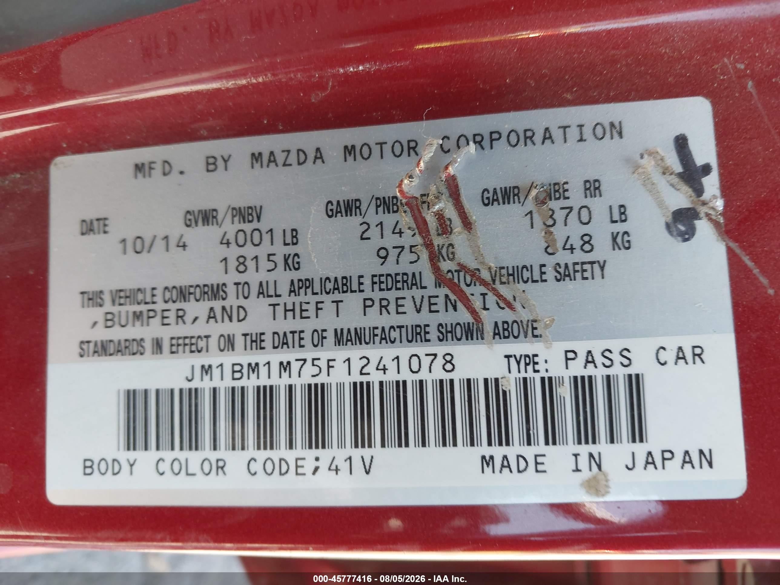 2015 Mazda Mazda3 I Grand Touring Red vin: JM1BM1M75F1241078