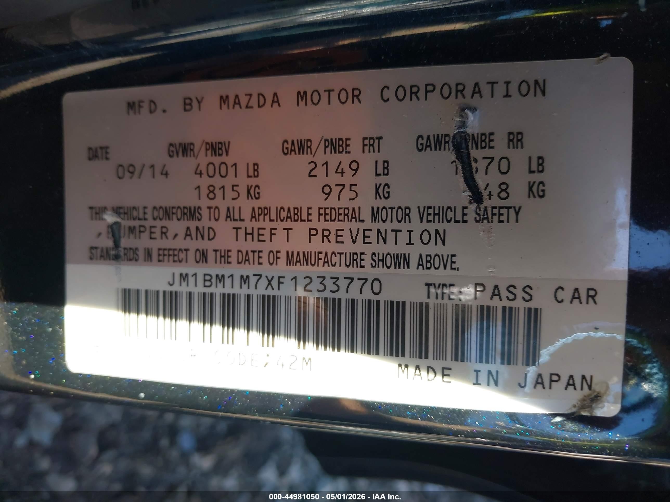 2015 Mazda Mazda3 I Grand Touring Blue vin: JM1BM1M7XF1233770