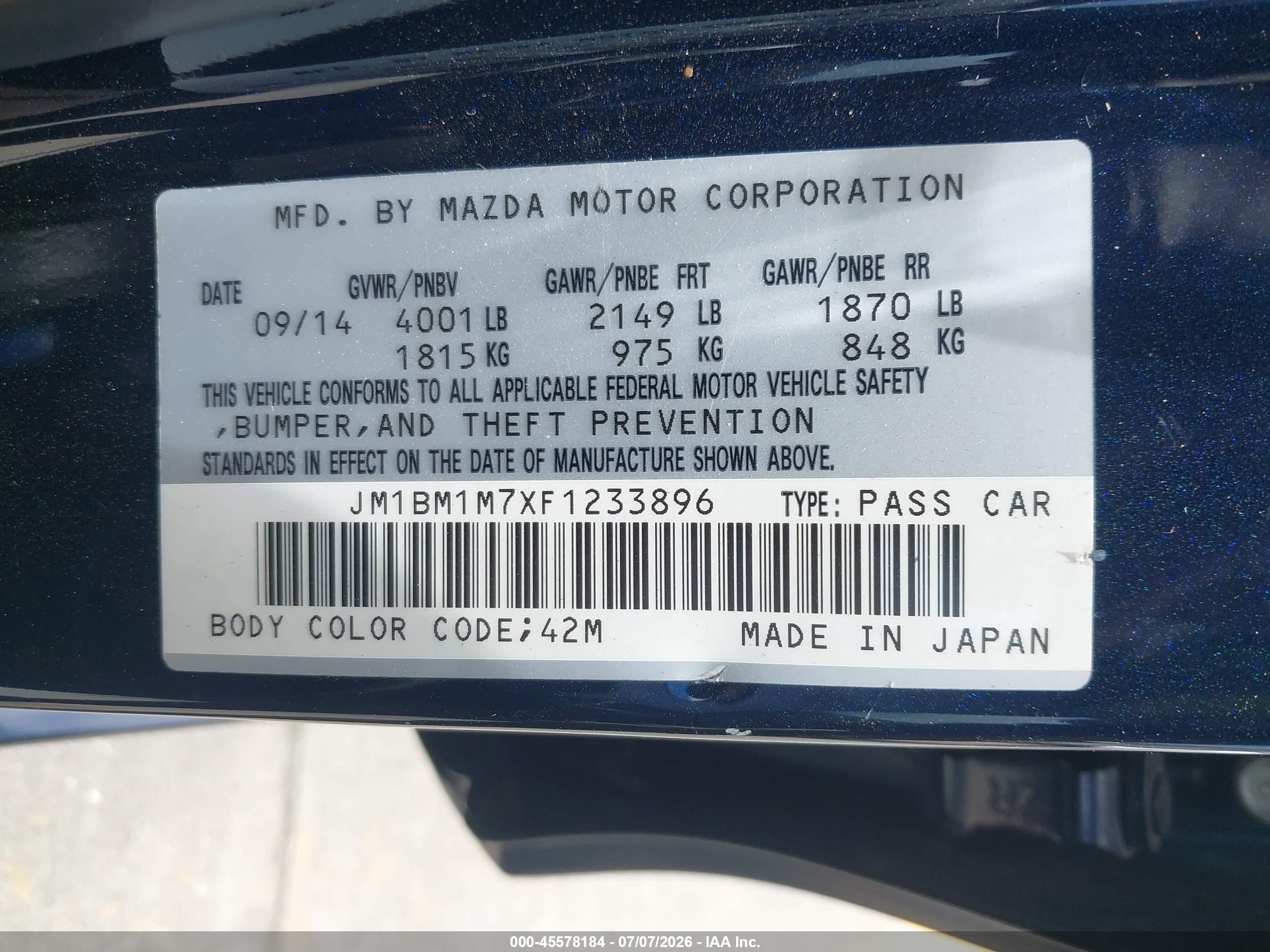 2015 Mazda Mazda3 I Grand Touring Blue vin: JM1BM1M7XF1233896