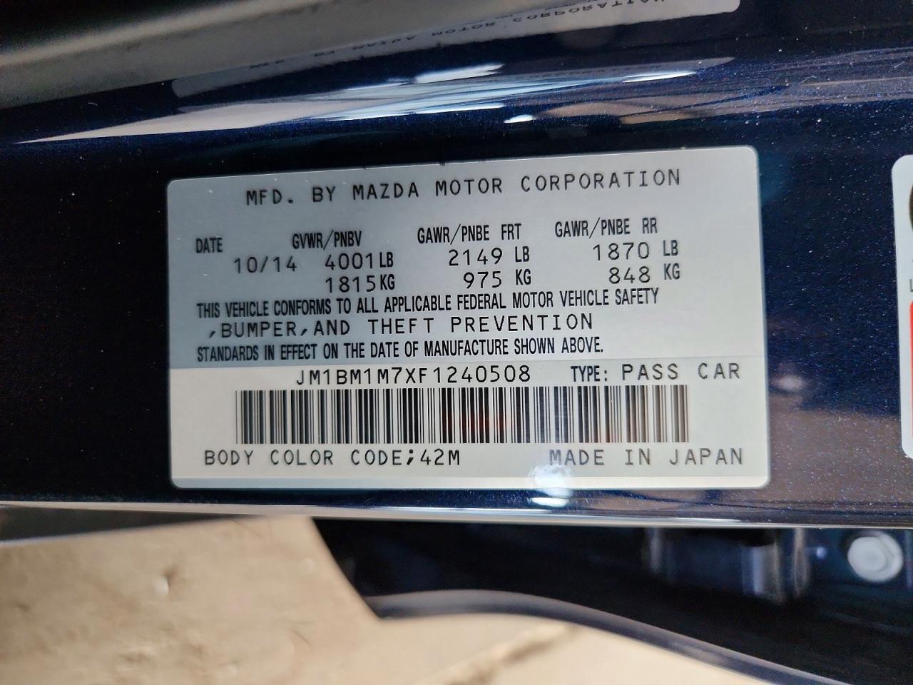 2015 Mazda 3 Grand Touring Blue vin: JM1BM1M7XF1240508