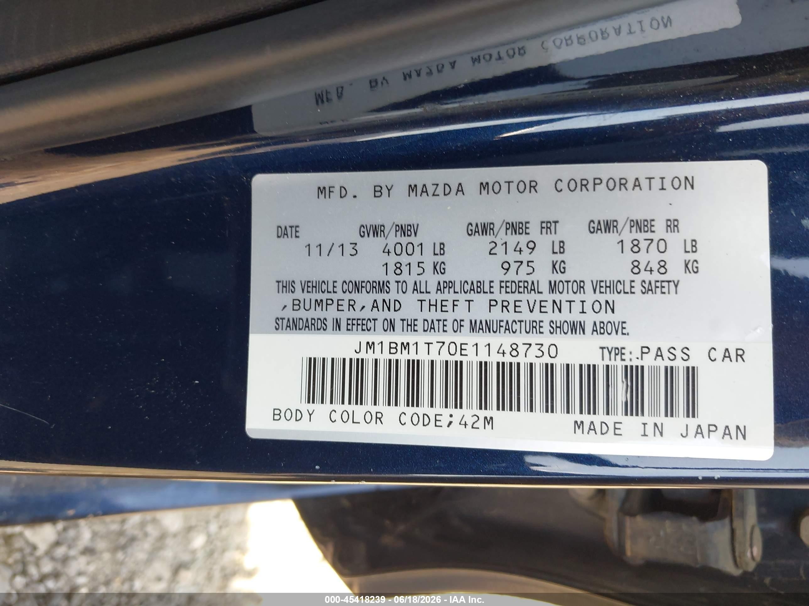 2014 Mazda Mazda3 I Sv Blue vin: JM1BM1T70E1148730