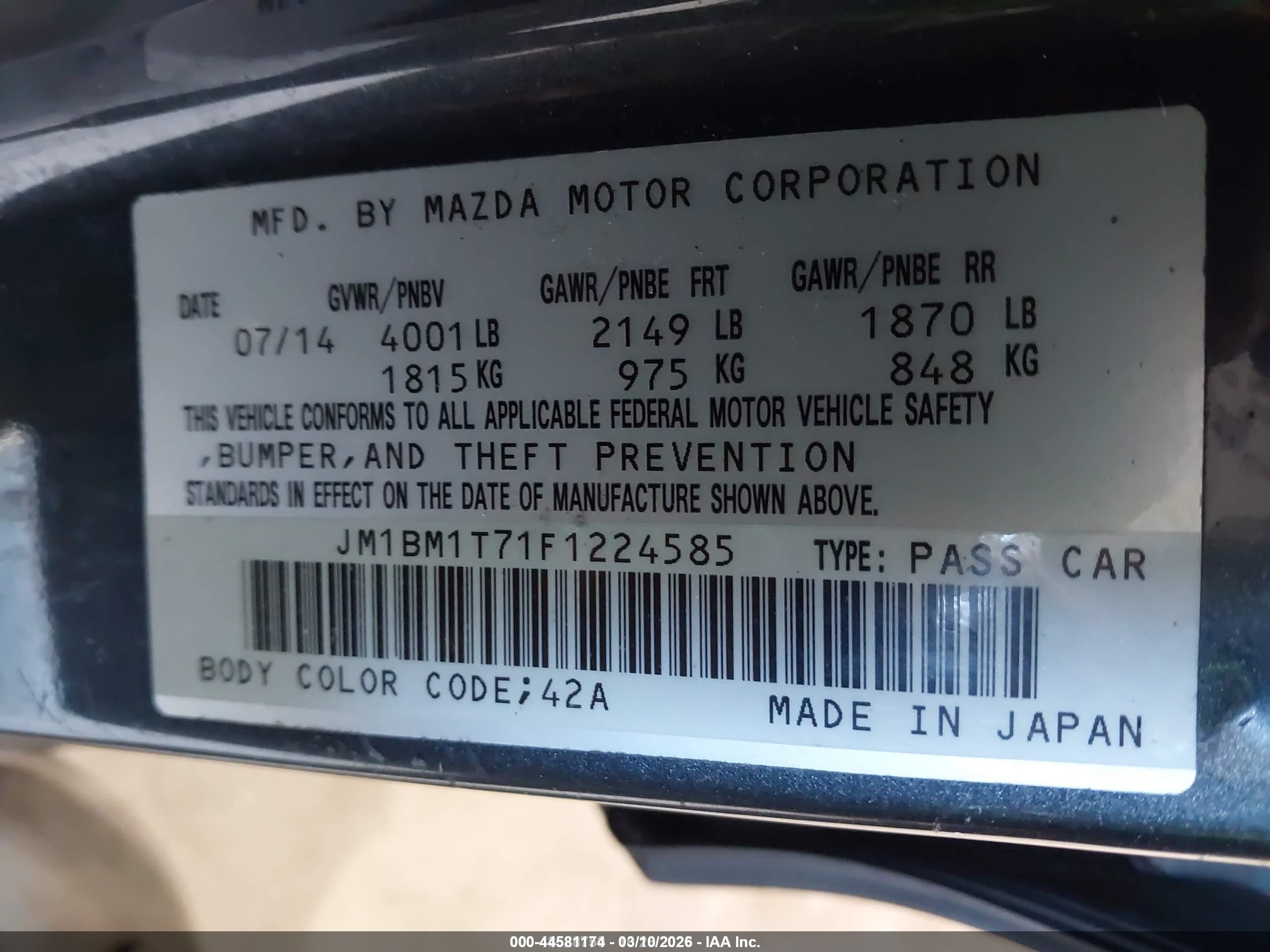 2015 Mazda Mazda3 I Sv Gray vin: JM1BM1T71F1224585