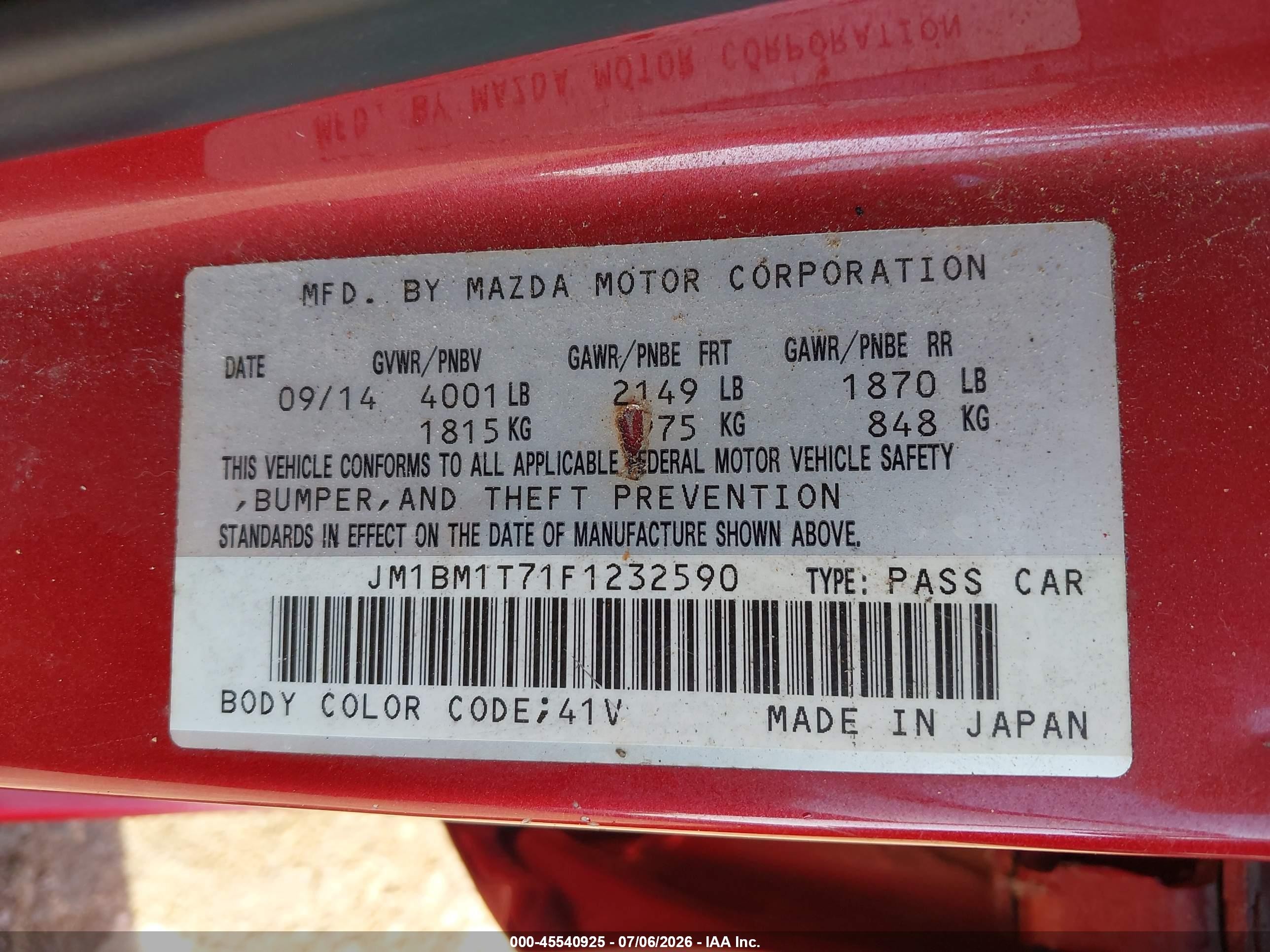 2015 Mazda Mazda3 I Sv Red vin: JM1BM1T71F1232590