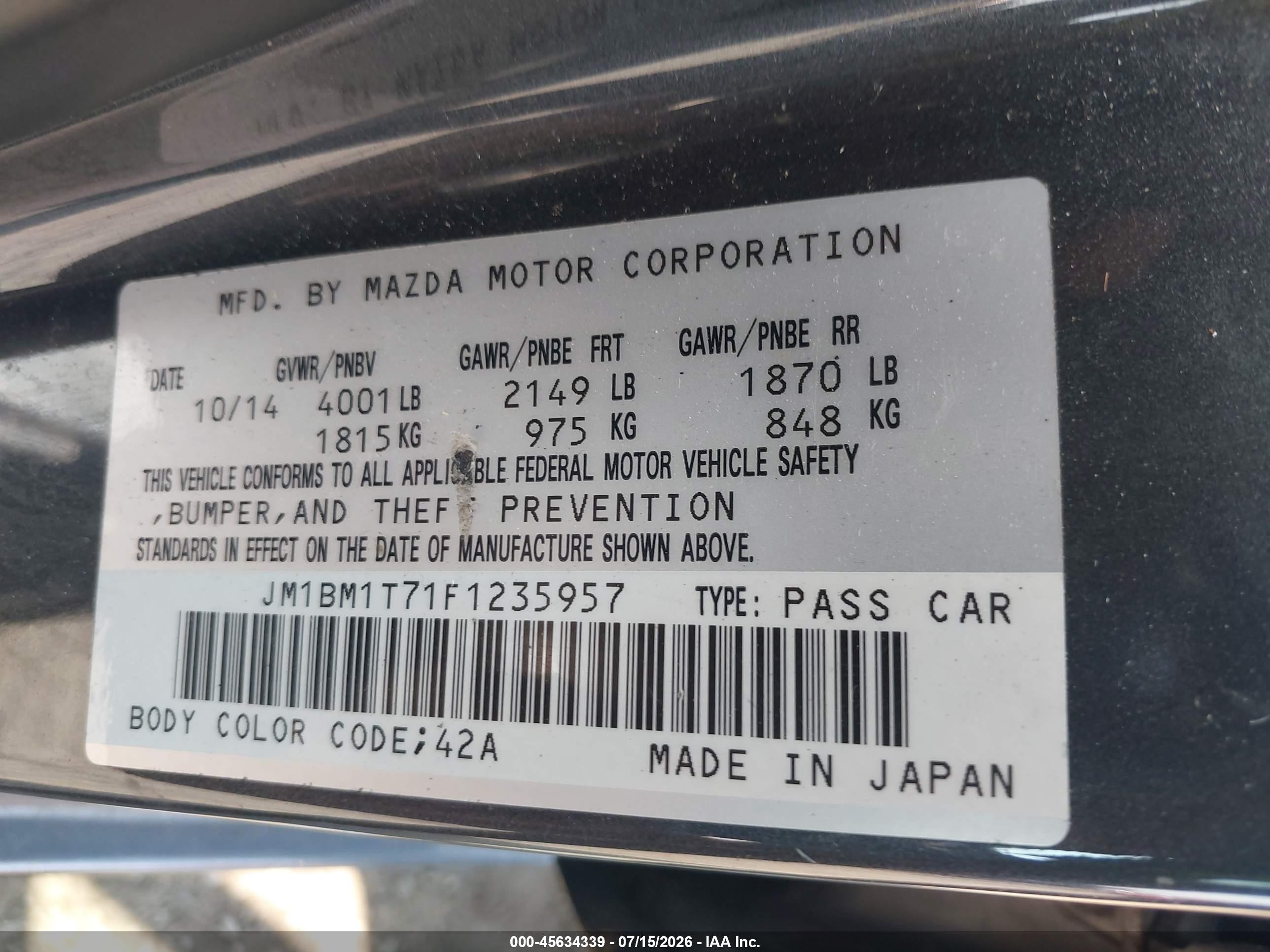 2015 Mazda Mazda3 I Sv Gray vin: JM1BM1T71F1235957