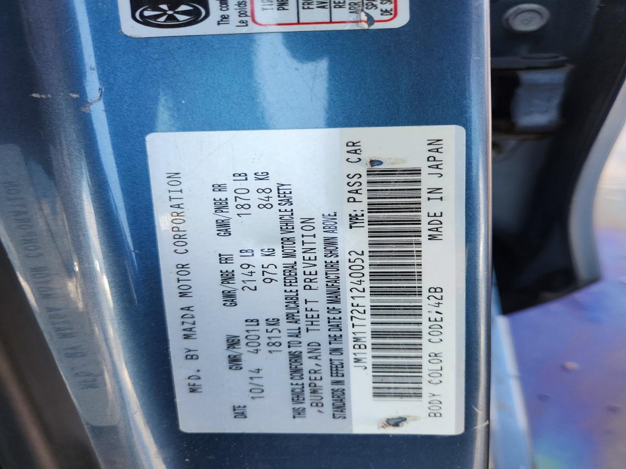 2015 Mazda 3 Sv Blue vin: JM1BM1T72F1240052