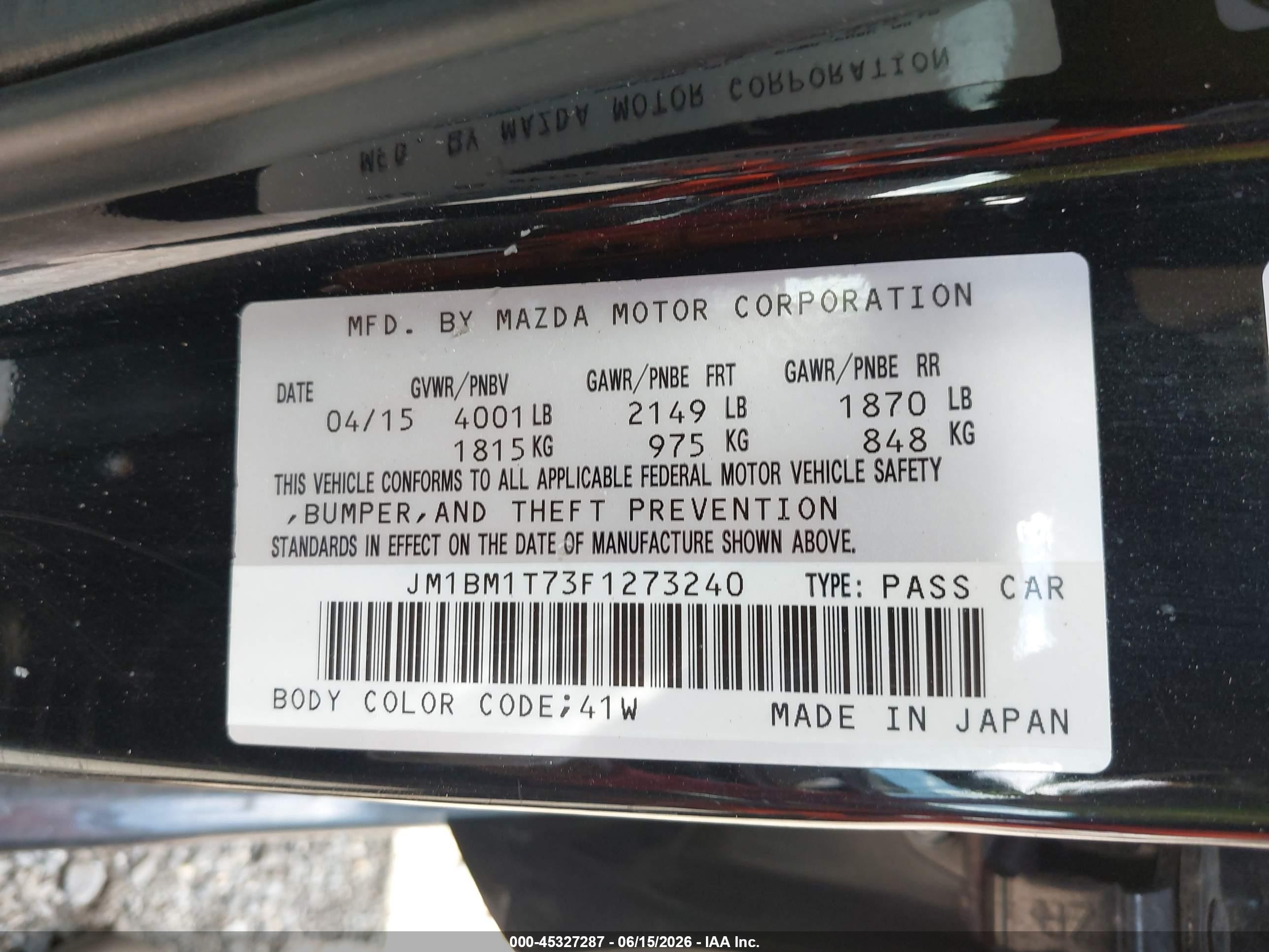 2015 Mazda Mazda3 I Sv Black vin: JM1BM1T73F1273240