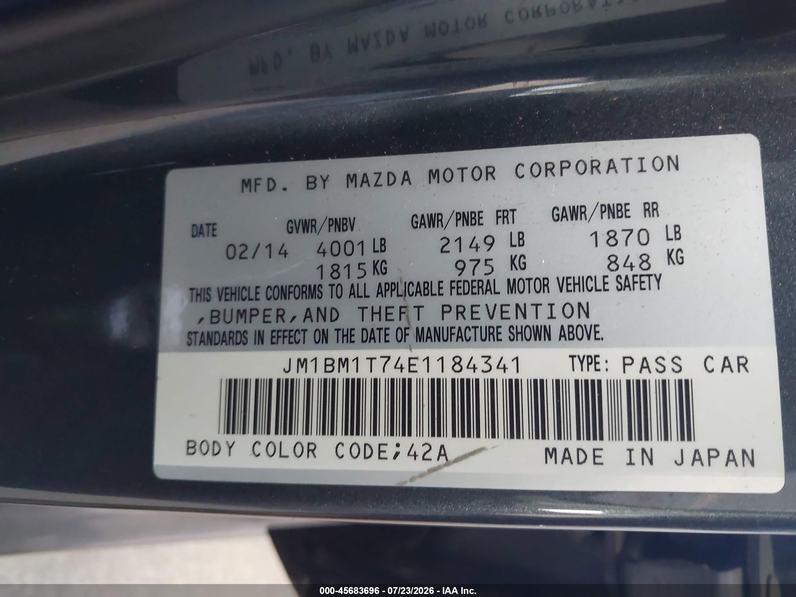 2014 Mazda Mazda3 I Sv Gray vin: JM1BM1T74E1184341