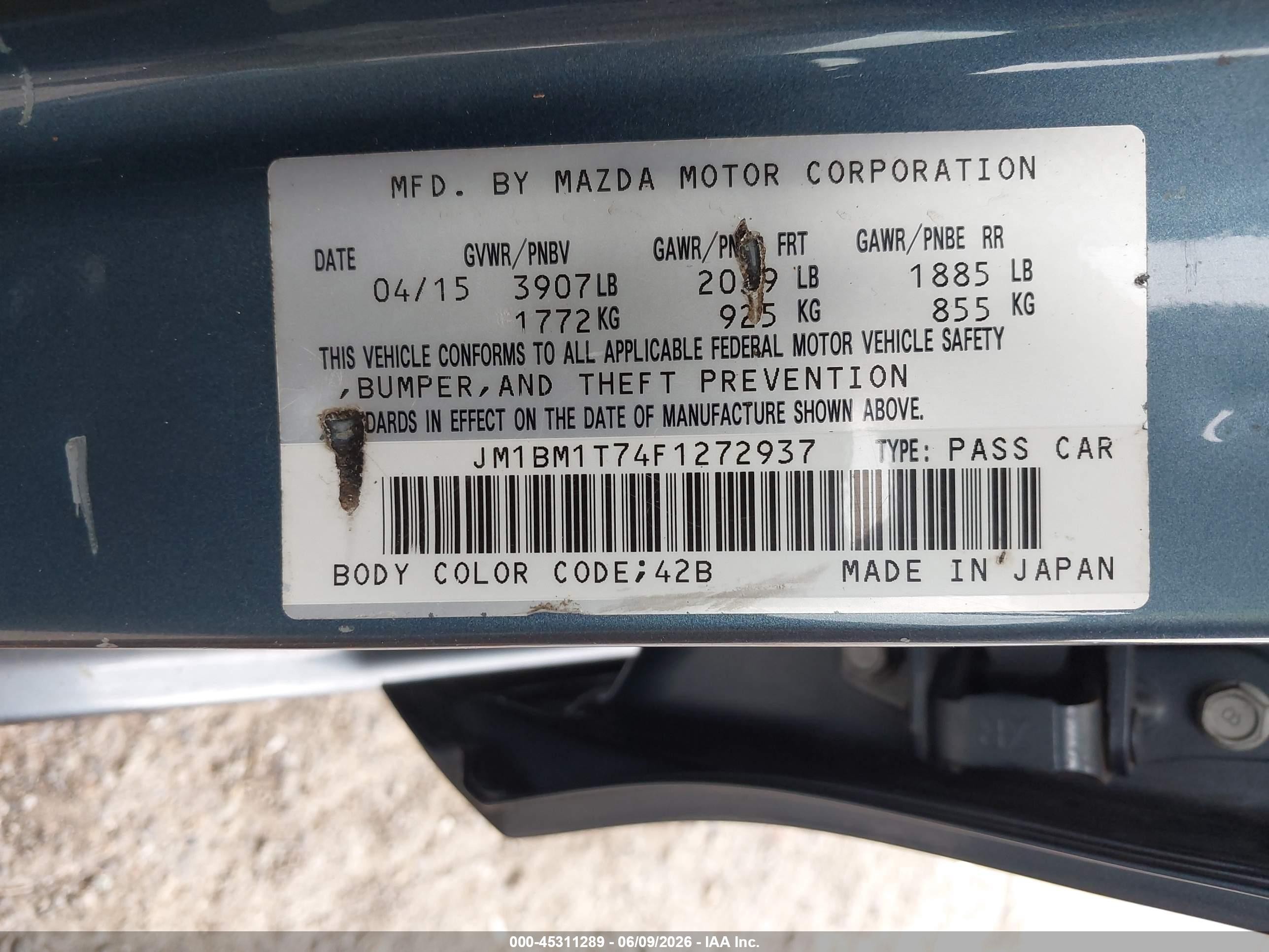 2015 Mazda Mazda3 I Sv Blue vin: JM1BM1T74F1272937