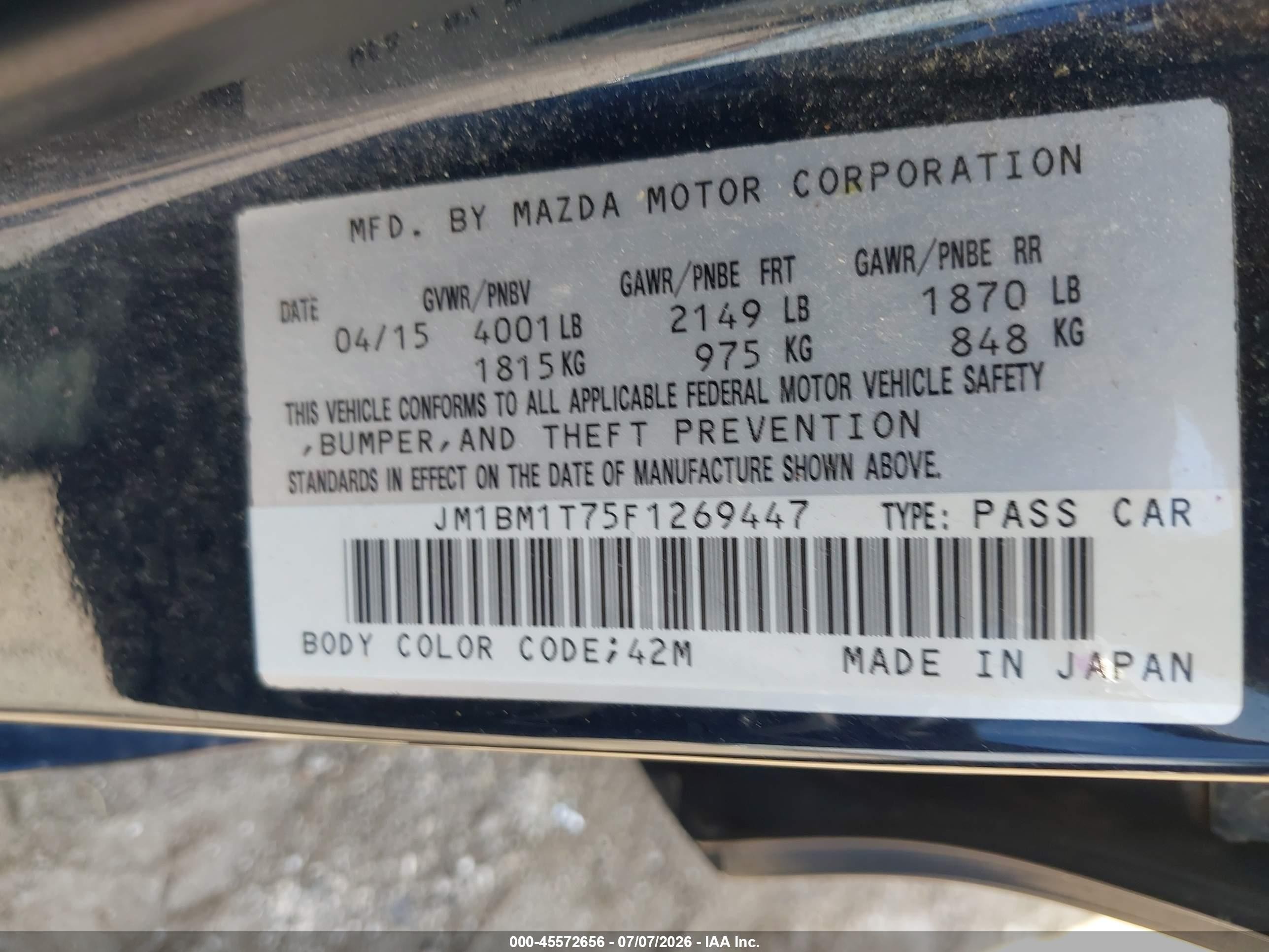 2015 Mazda Mazda3 I Sv Blue vin: JM1BM1T75F1269447
