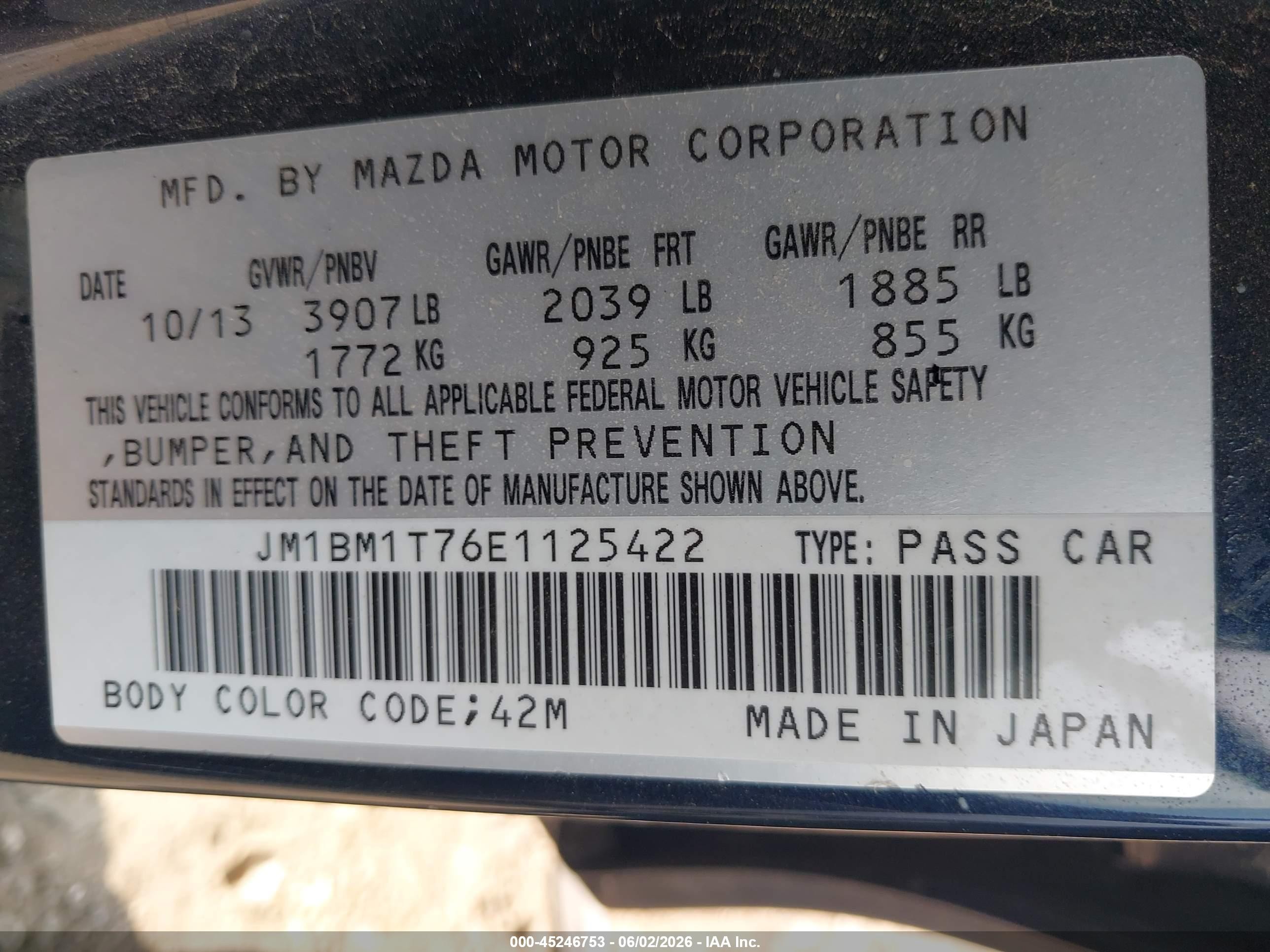 2014 Mazda Mazda3 I Sv Blue vin: JM1BM1T76E1125422