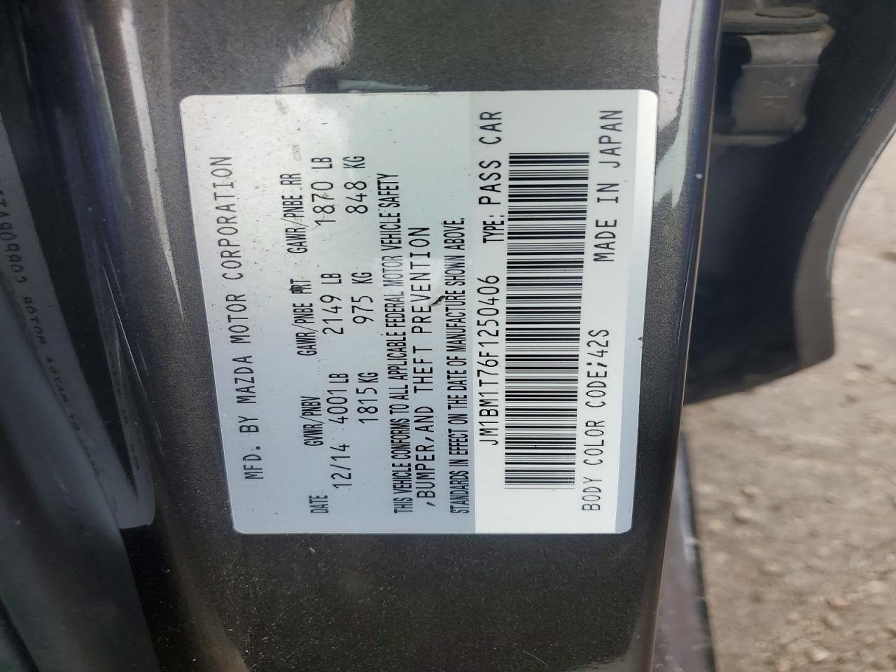 2015 Mazda Mazda 3 Gray vin: JM1BM1T76F1250406