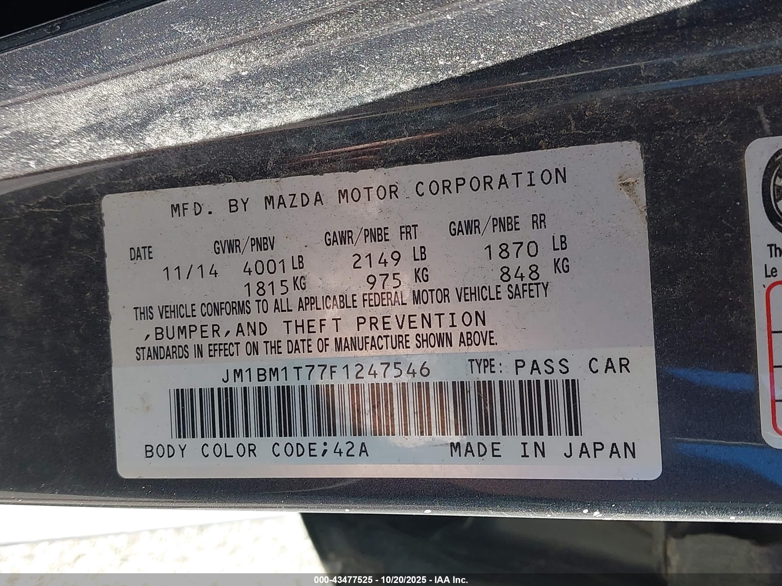 2015 Mazda Mazda3 I Sv Gray vin: JM1BM1T77F1247546