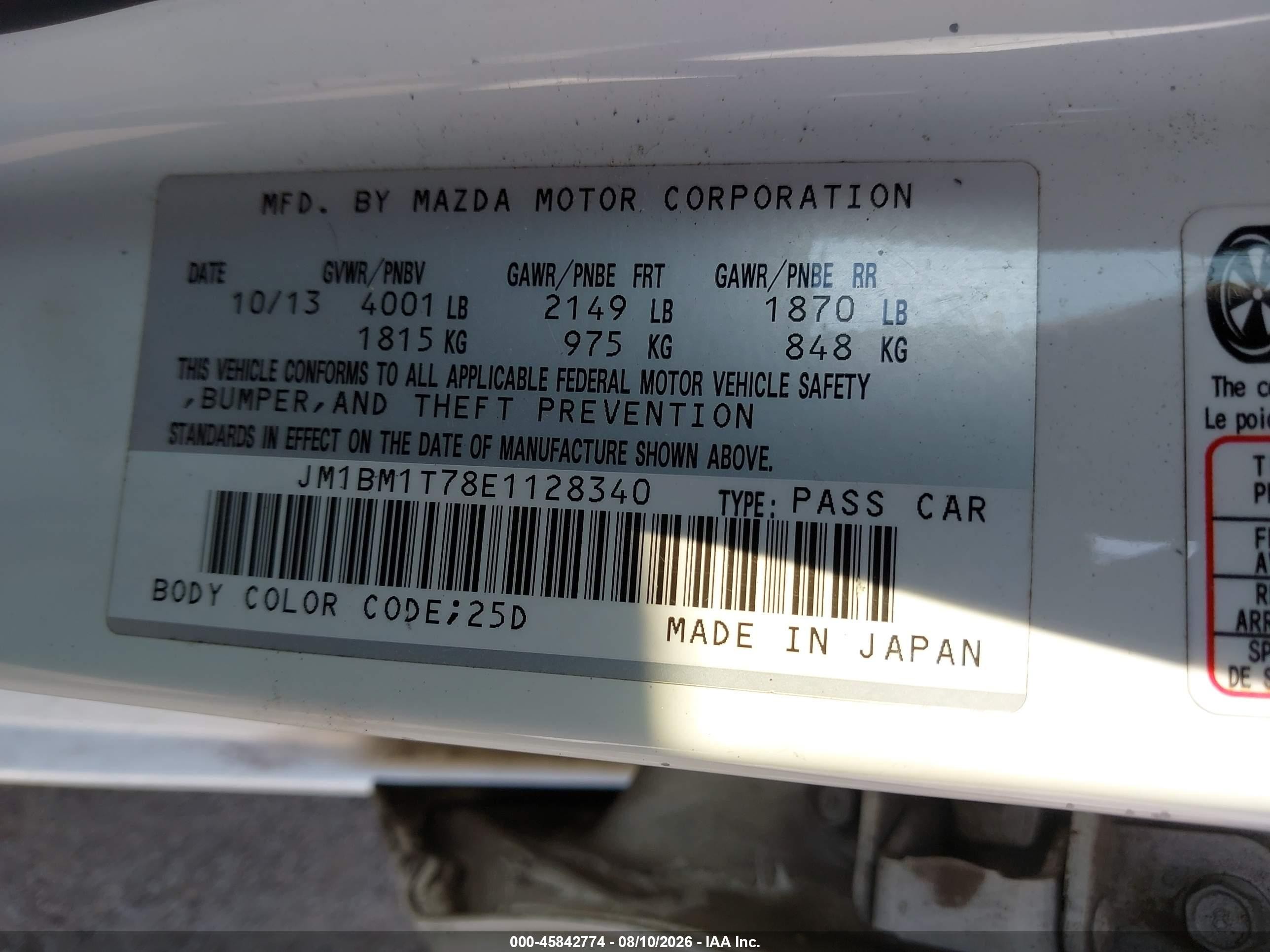 2014 Mazda Mazda3 I Sv White vin: JM1BM1T78E1128340