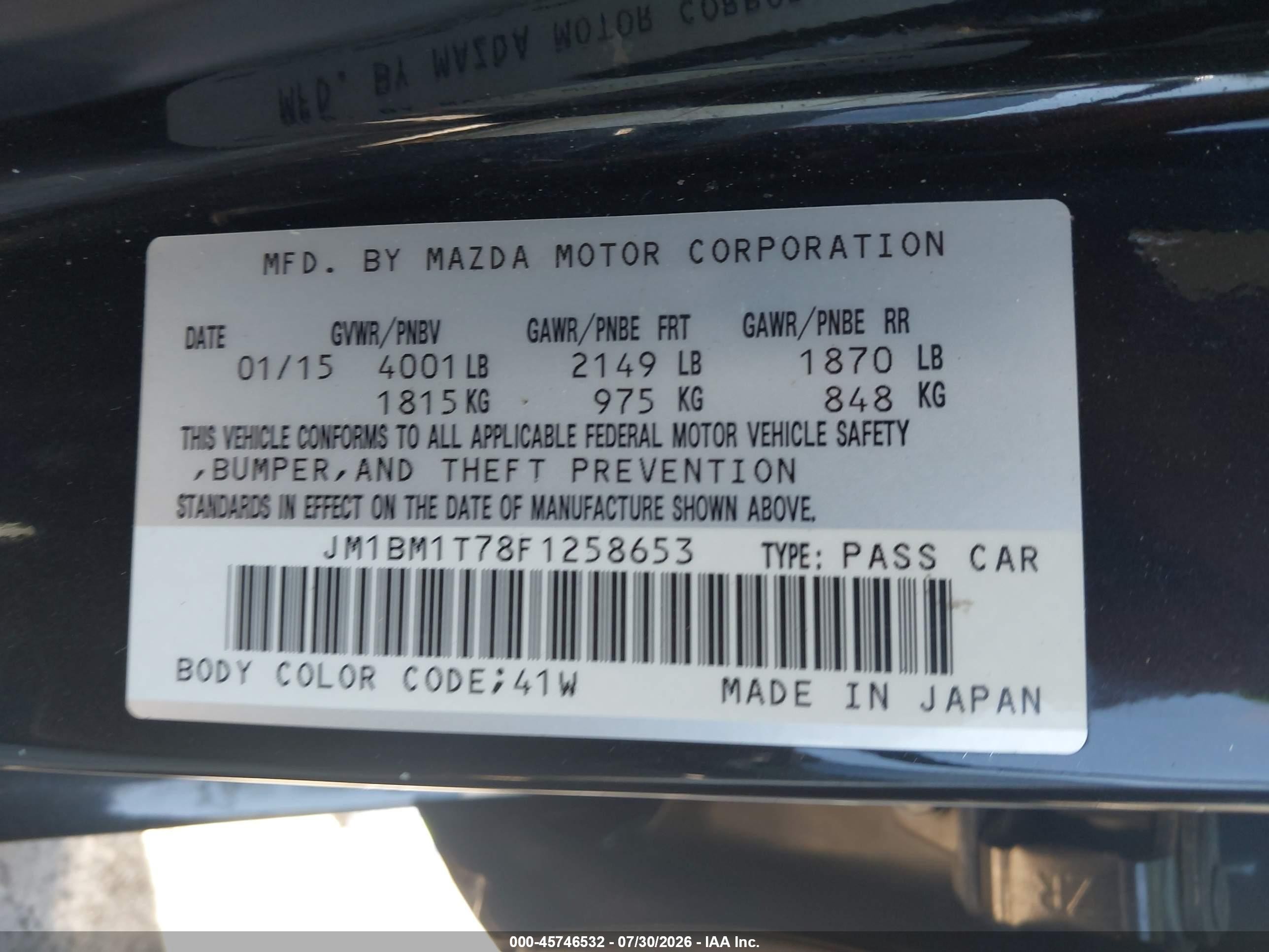 2015 Mazda Mazda3 I Sv Black vin: JM1BM1T78F1258653