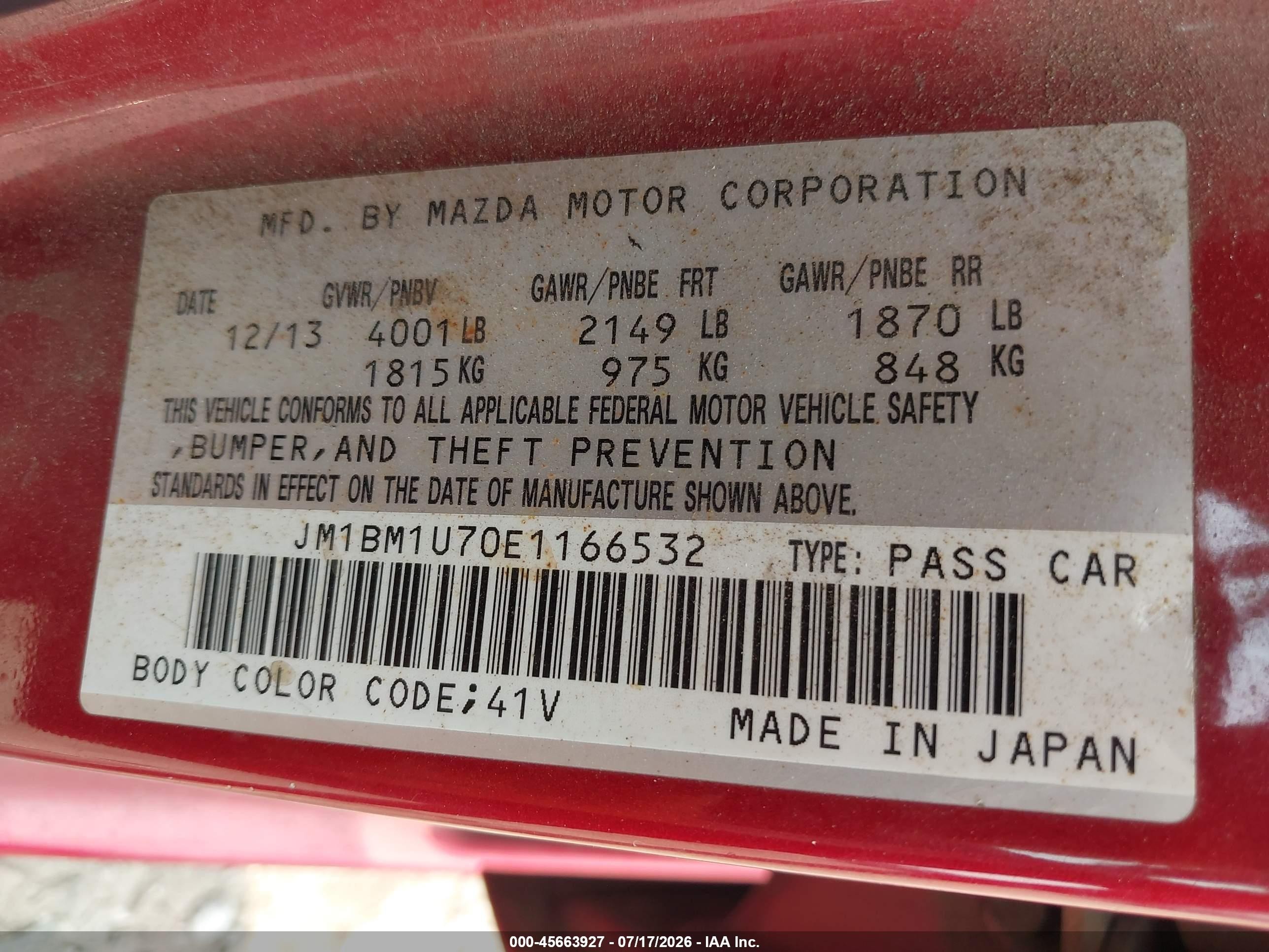 2014 Mazda Mazda3 I Sport Red vin: JM1BM1U70E1166532