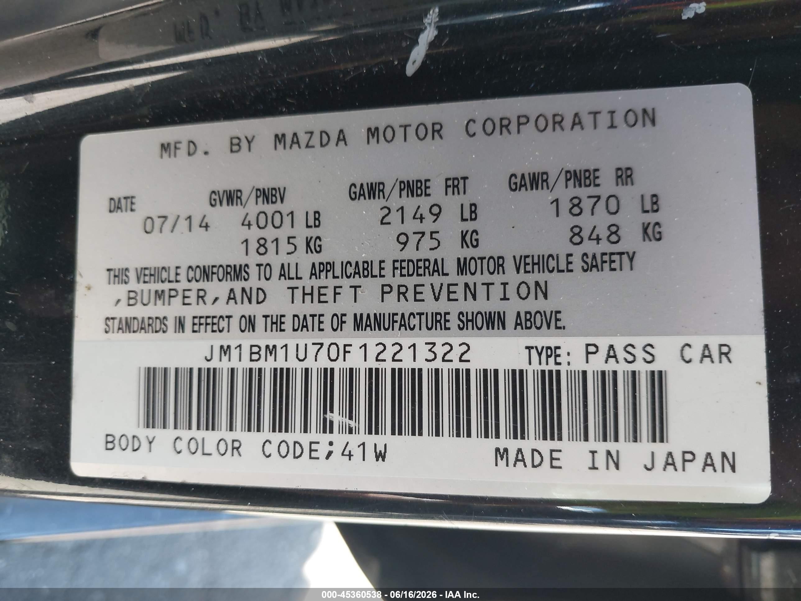 2015 Mazda Mazda3 I Sport Black vin: JM1BM1U70F1221322