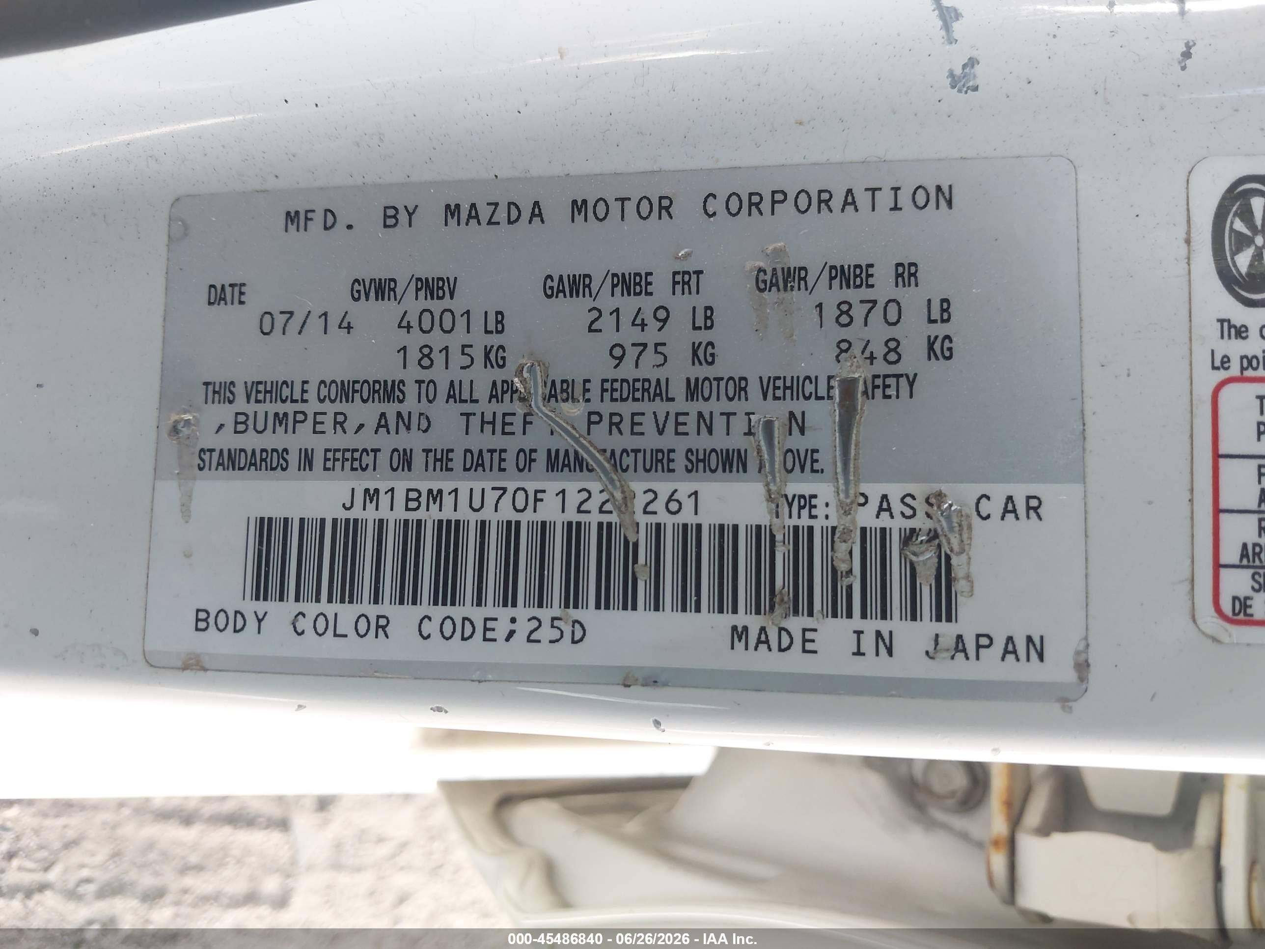 2015 Mazda Mazda3 I Sport White vin: JM1BM1U70F1222261
