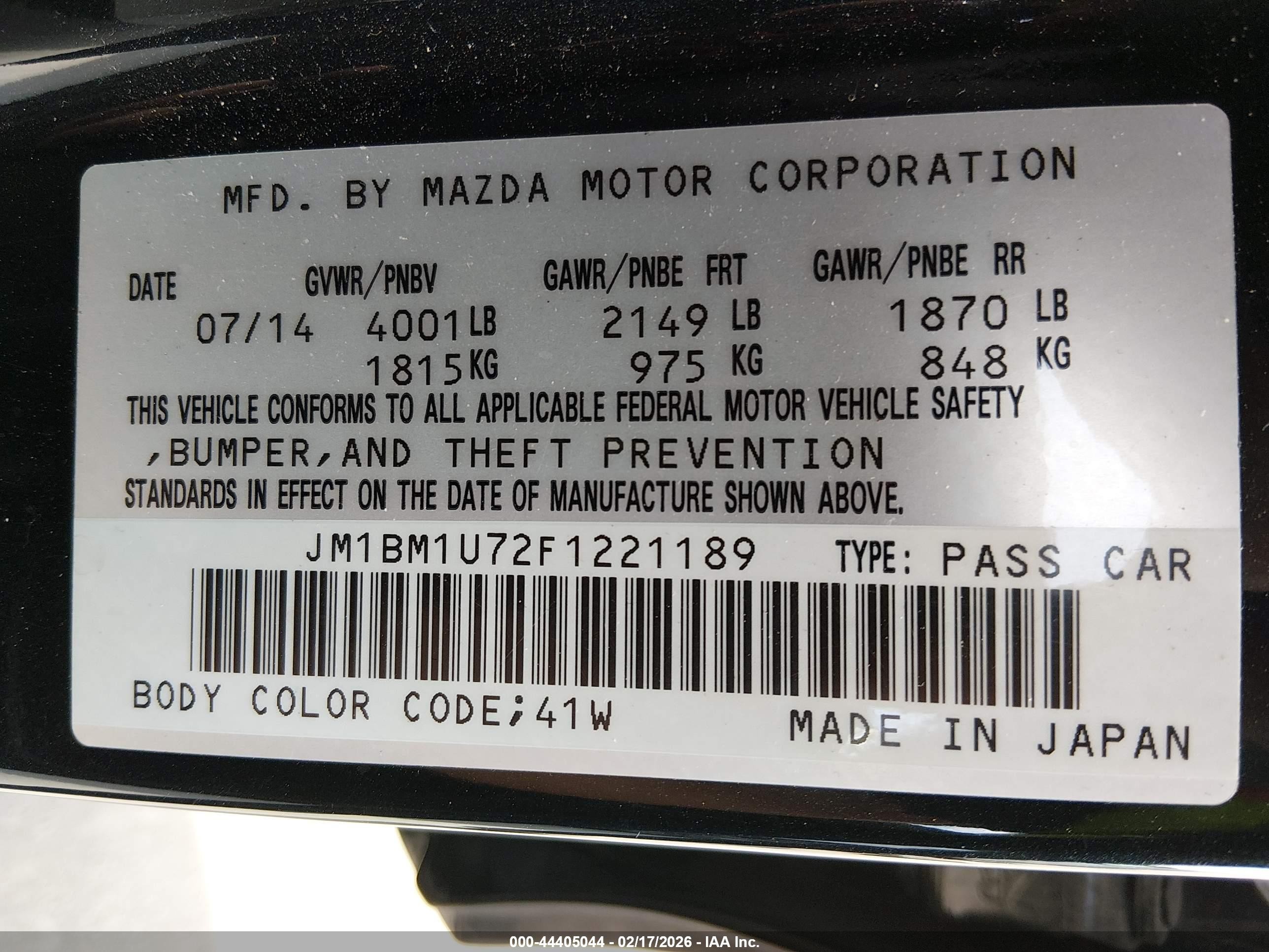 2015 Mazda Mazda3 I Sport Black vin: JM1BM1U72F1221189