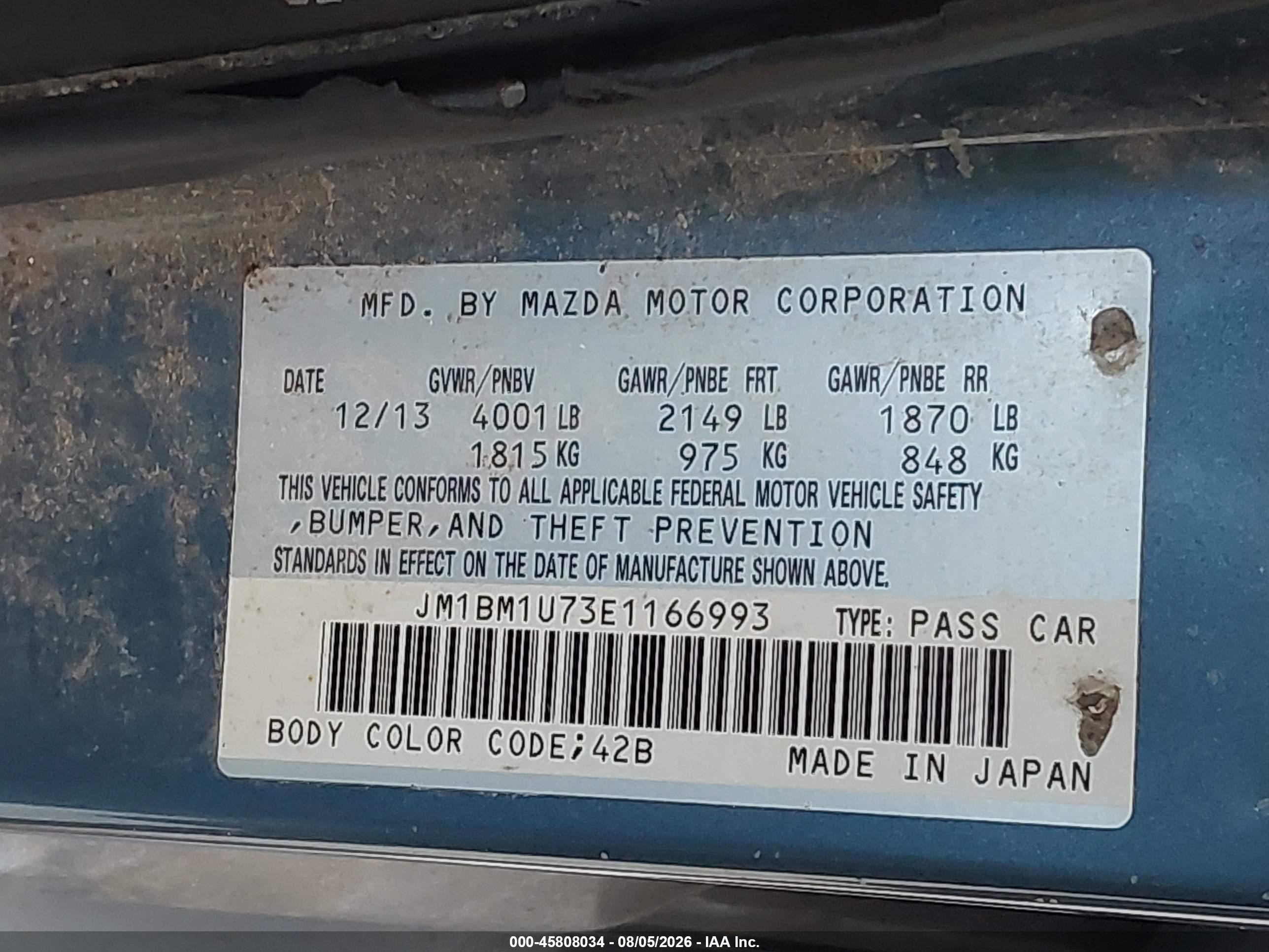 2014 Mazda Mazda3 I Sport Blue vin: JM1BM1U73E1166993