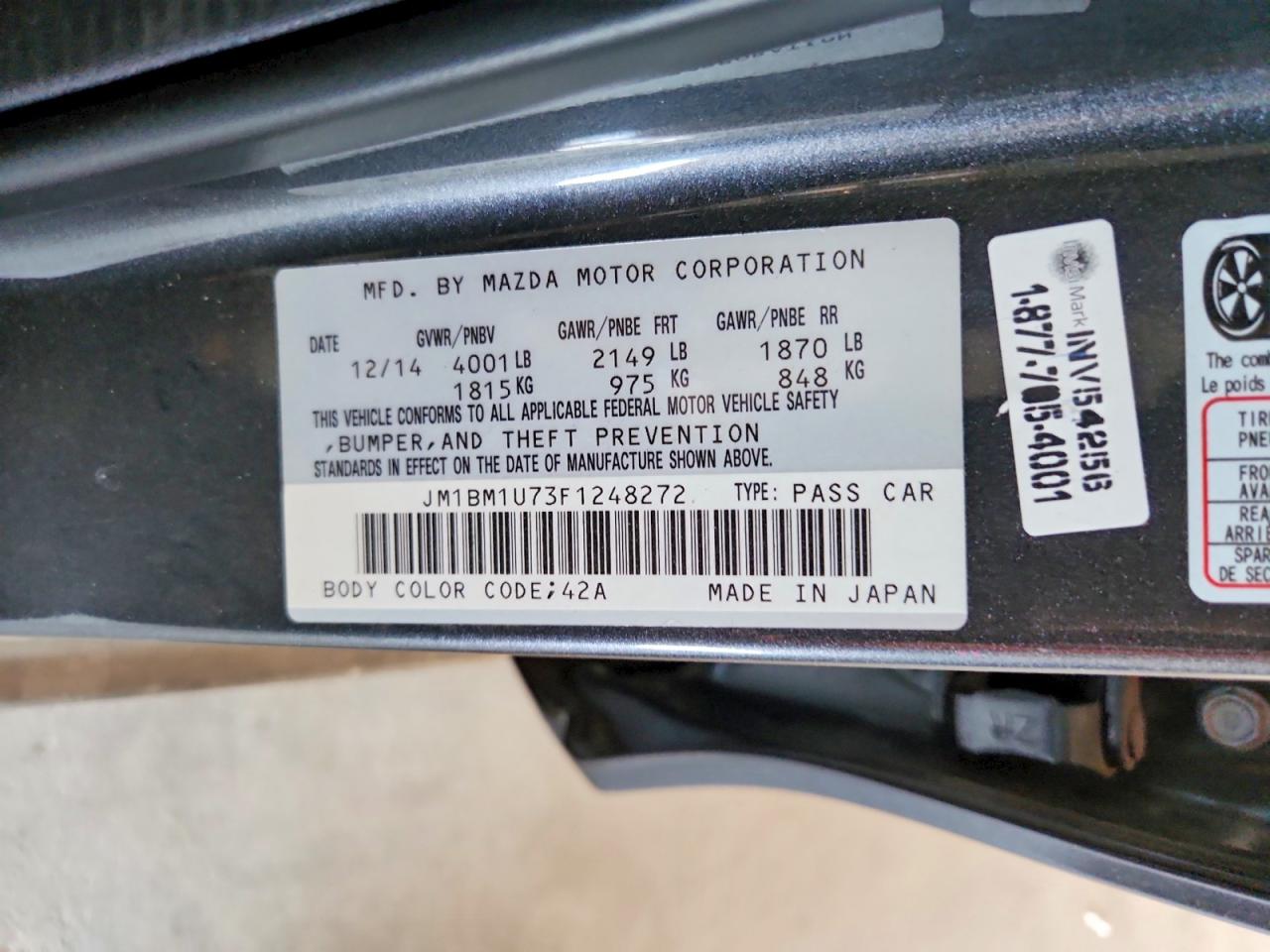 2015 Mazda 3 Sport Charcoal vin: JM1BM1U73F1248272
