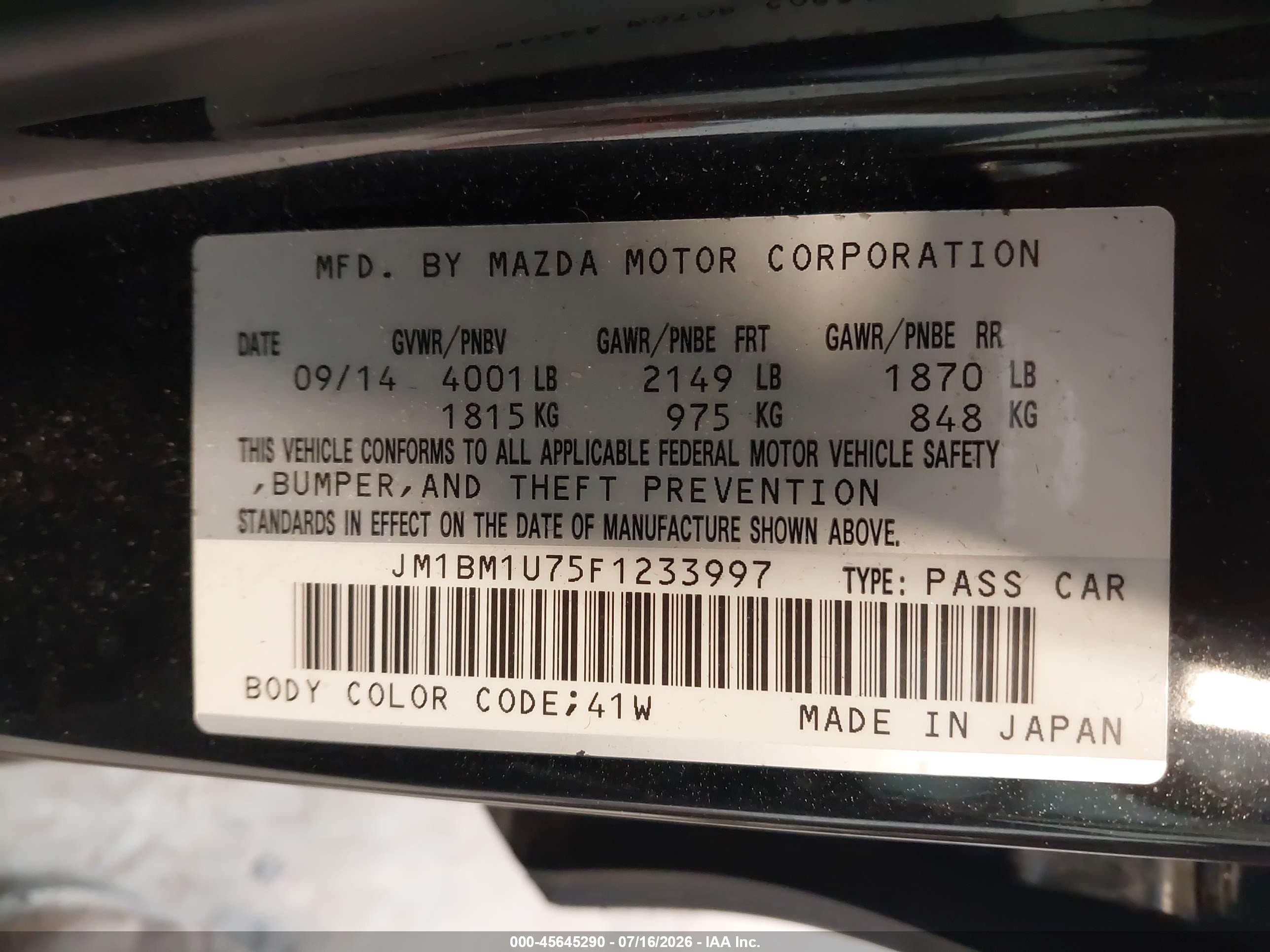 2015 Mazda Mazda3 I Sport Black vin: JM1BM1U75F1233997